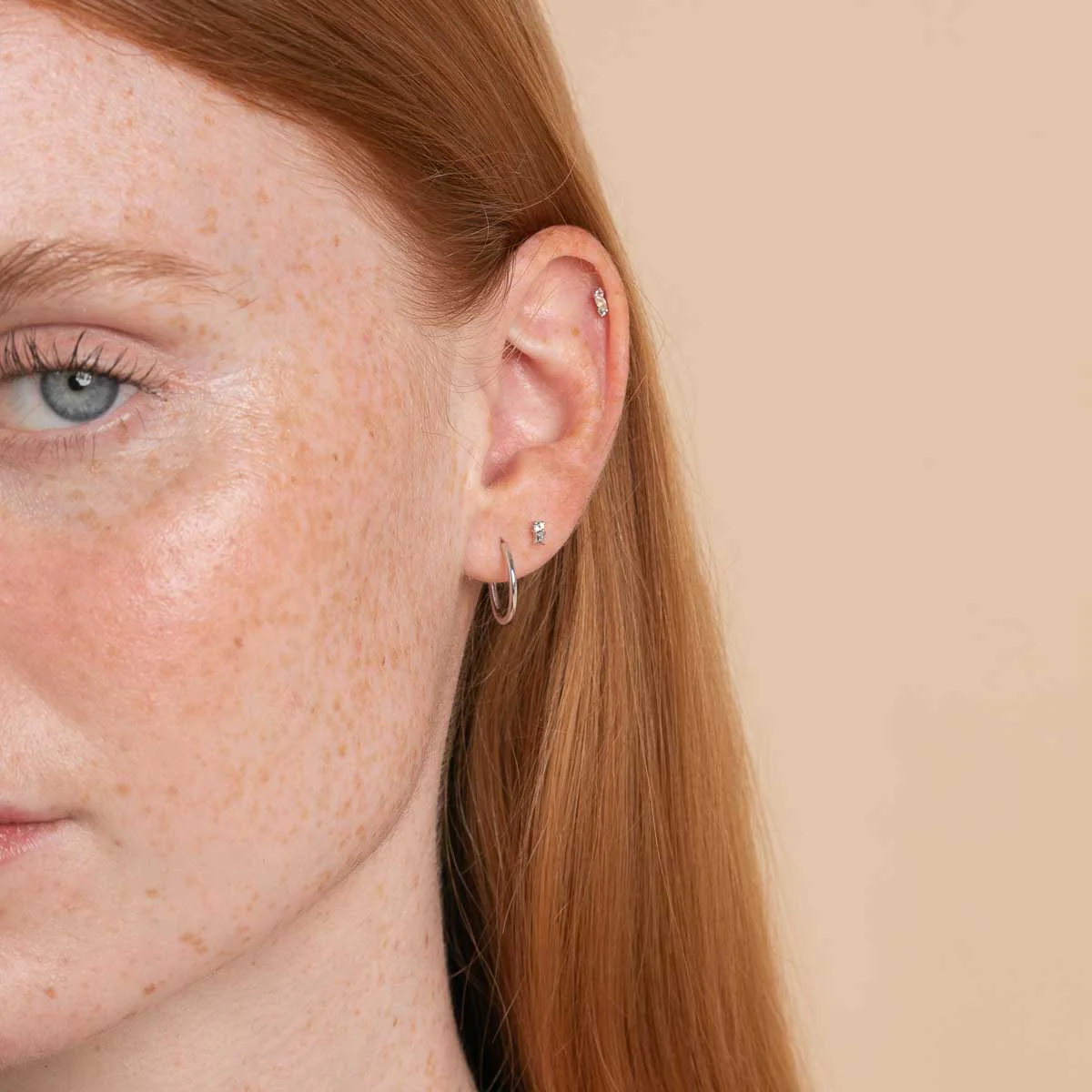 April White Topaz Birthstone Earrings in Solid White Gold - Image 3