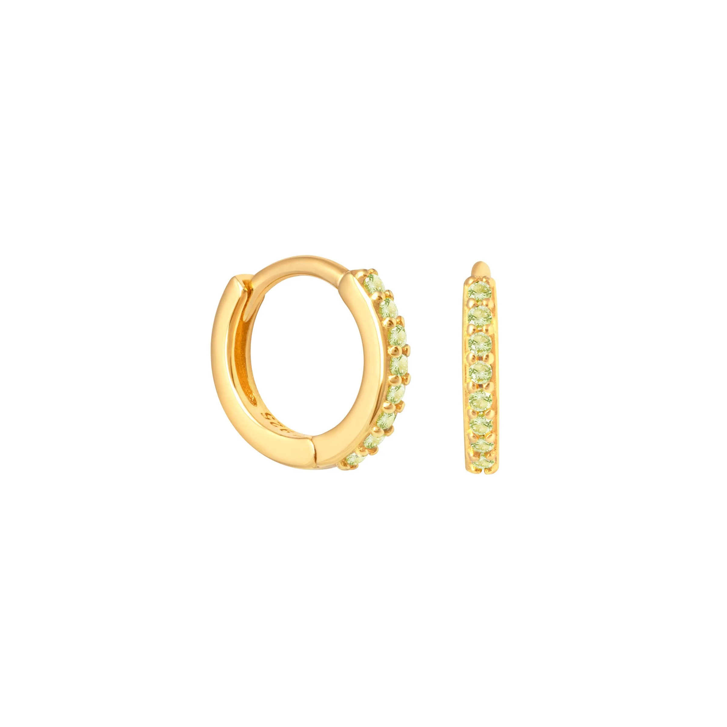 August Birthstone Huggies in Gold with Peridot CZ - Image 5