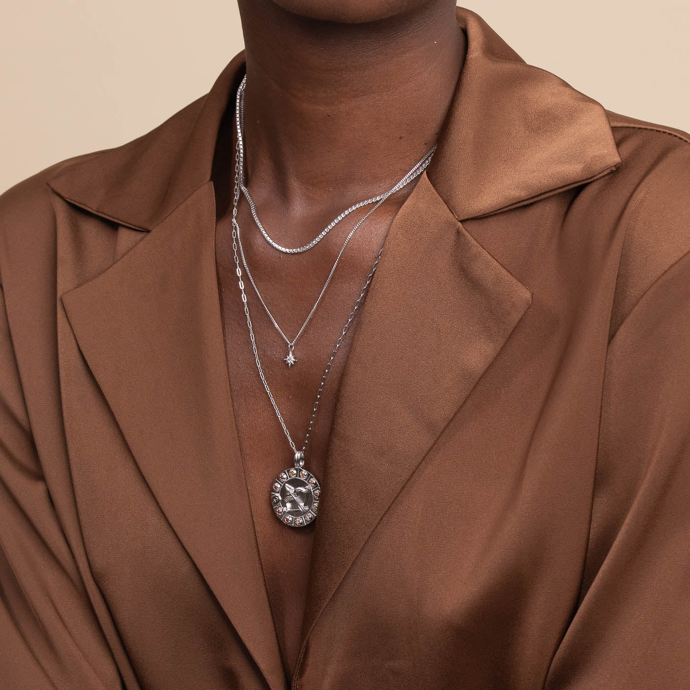 Sagittarius Bold Zodiac Pendant Necklace in Silver - Image 4