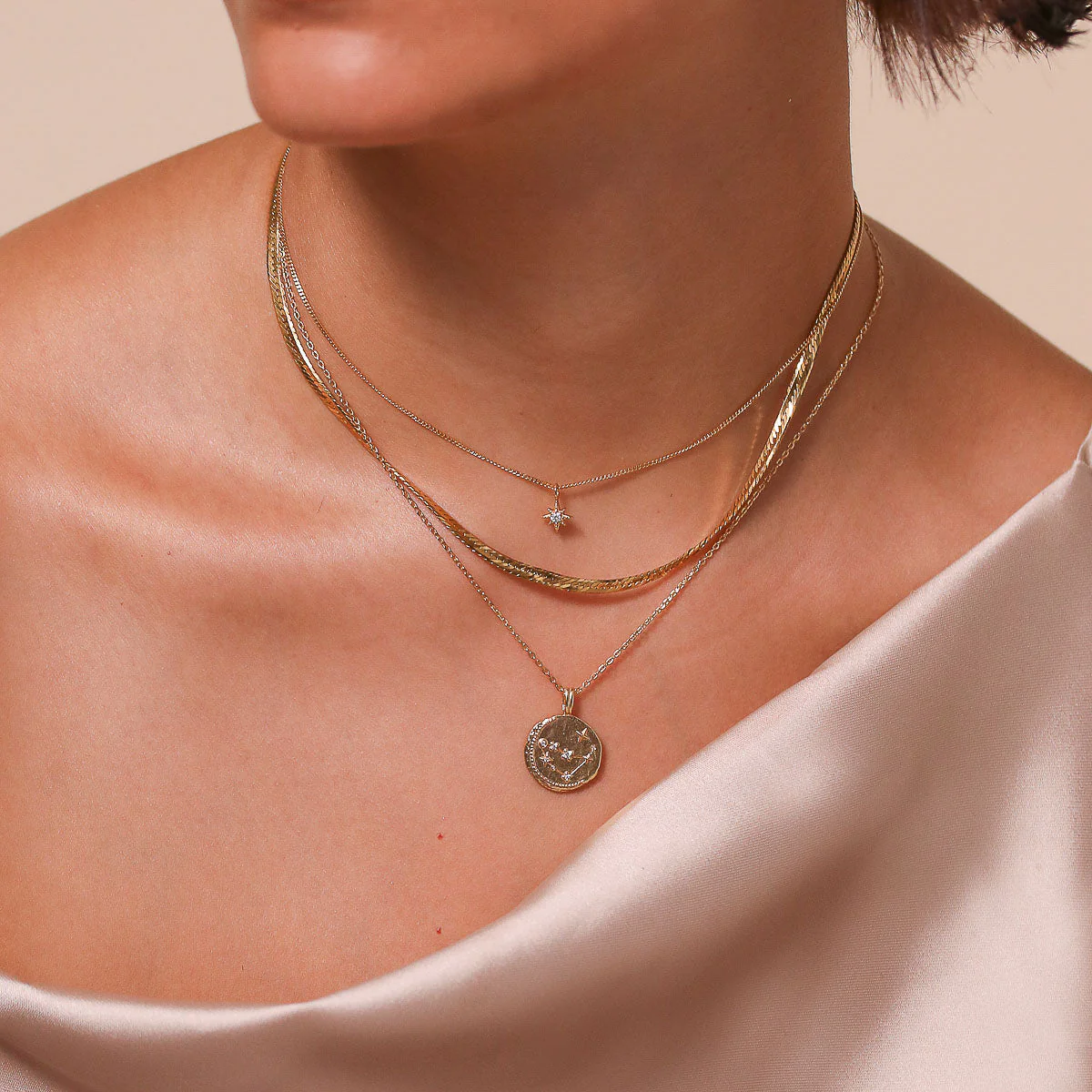 Capricorn Zodiac Pendant Necklace in Gold - Image 3