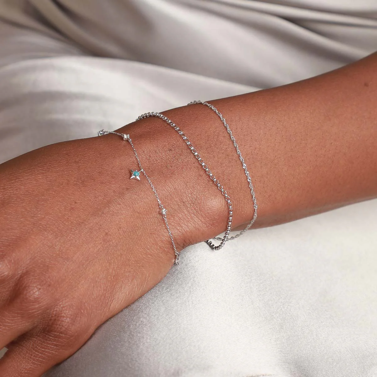 Cosmic Star Opal Charm Bracelet in Solid White Gold - Image 3