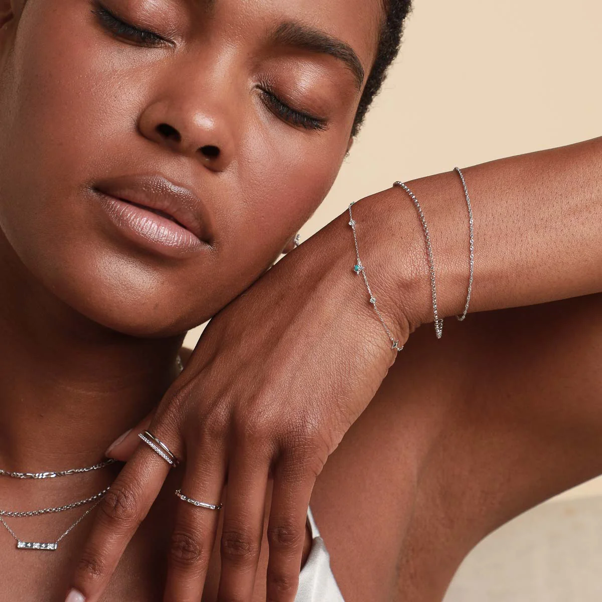 Cosmic Star Opal Charm Bracelet in Solid White Gold - Image 4