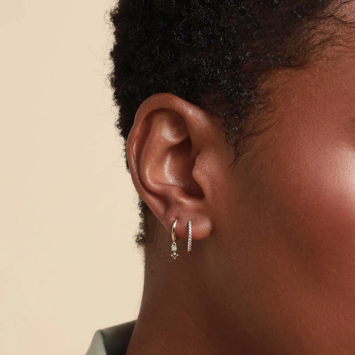 Cosmic Star Opal Charm Huggies in Solid Gold - Image 3