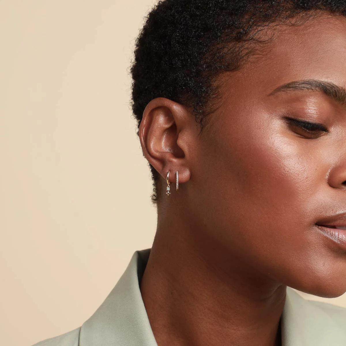 Cosmic Star Opal Charm Huggies in Solid Gold - Image 4