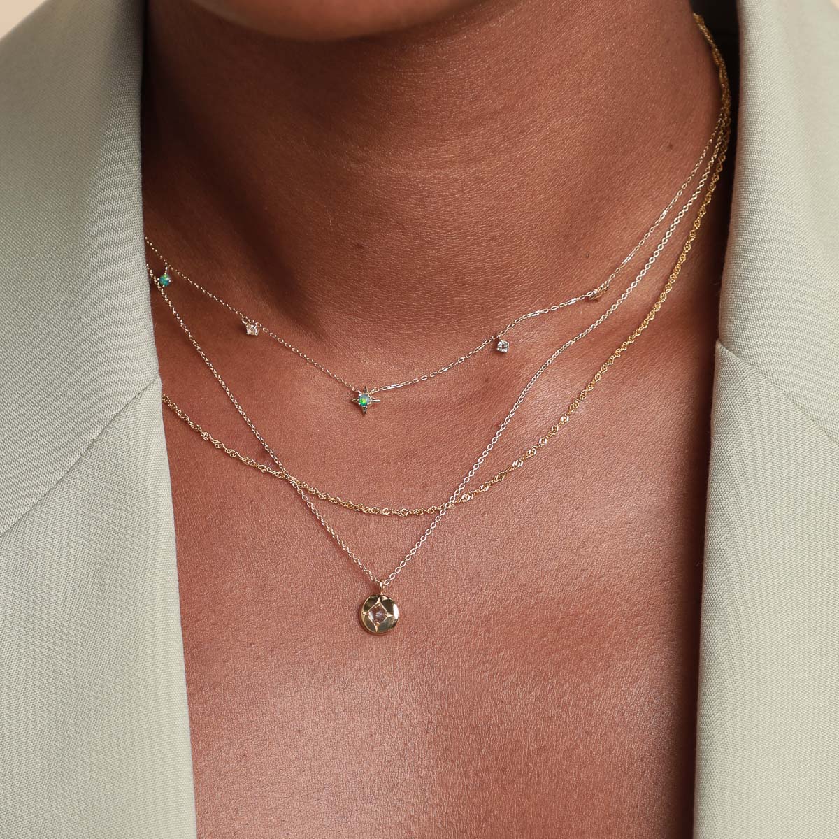 Cosmic Star Opal Charm Necklace in Solid Gold - Image 3