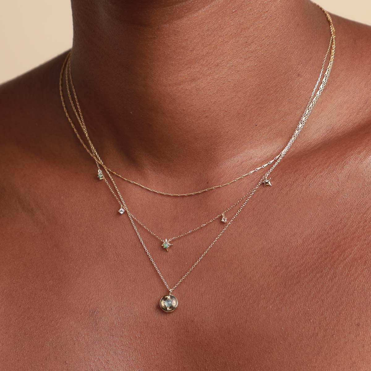 Cosmic Star Opal Charm Necklace in Solid Gold - Image 5