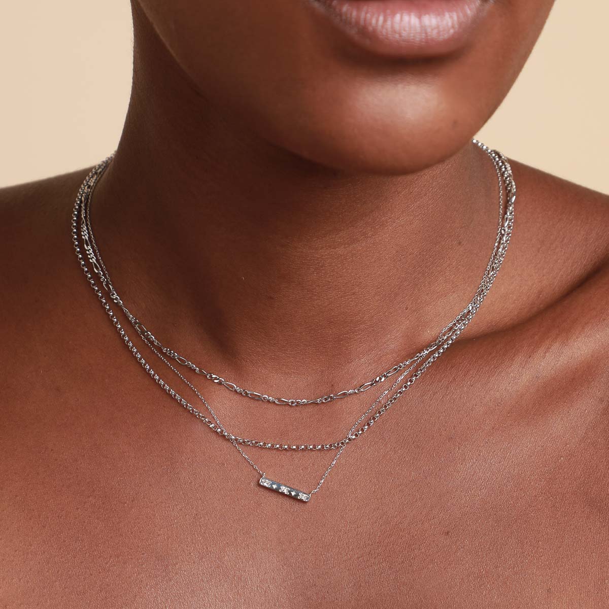 Cosmic Star Topaz Bar Necklace in Solid White Gold - Image 3