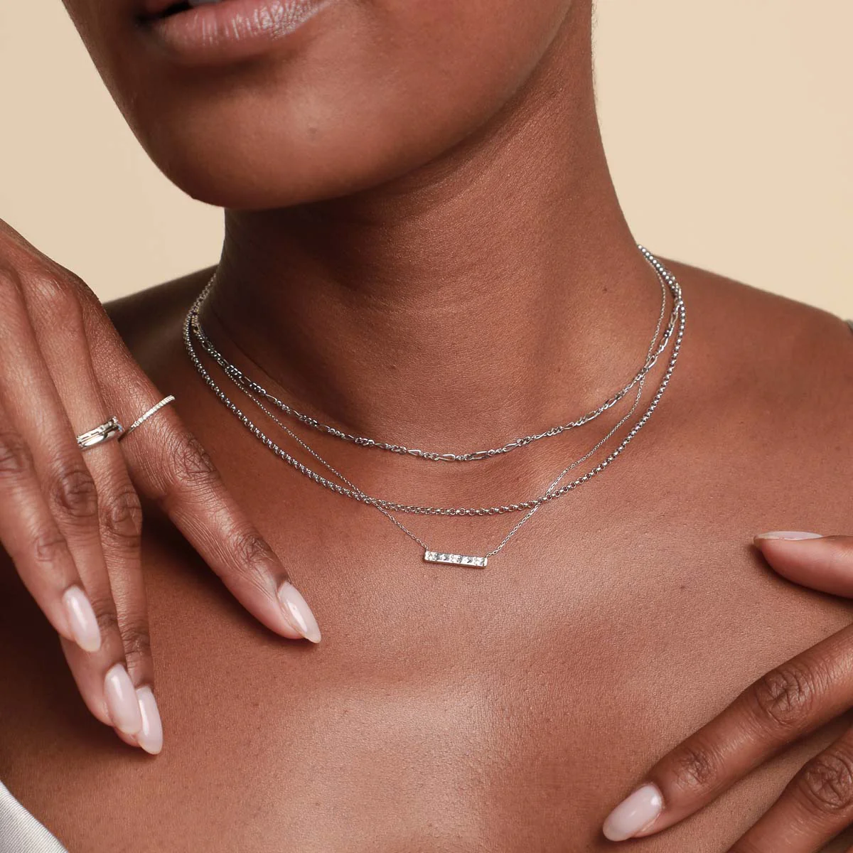 Cosmic Star Topaz Bar Necklace in Solid White Gold - Image 4