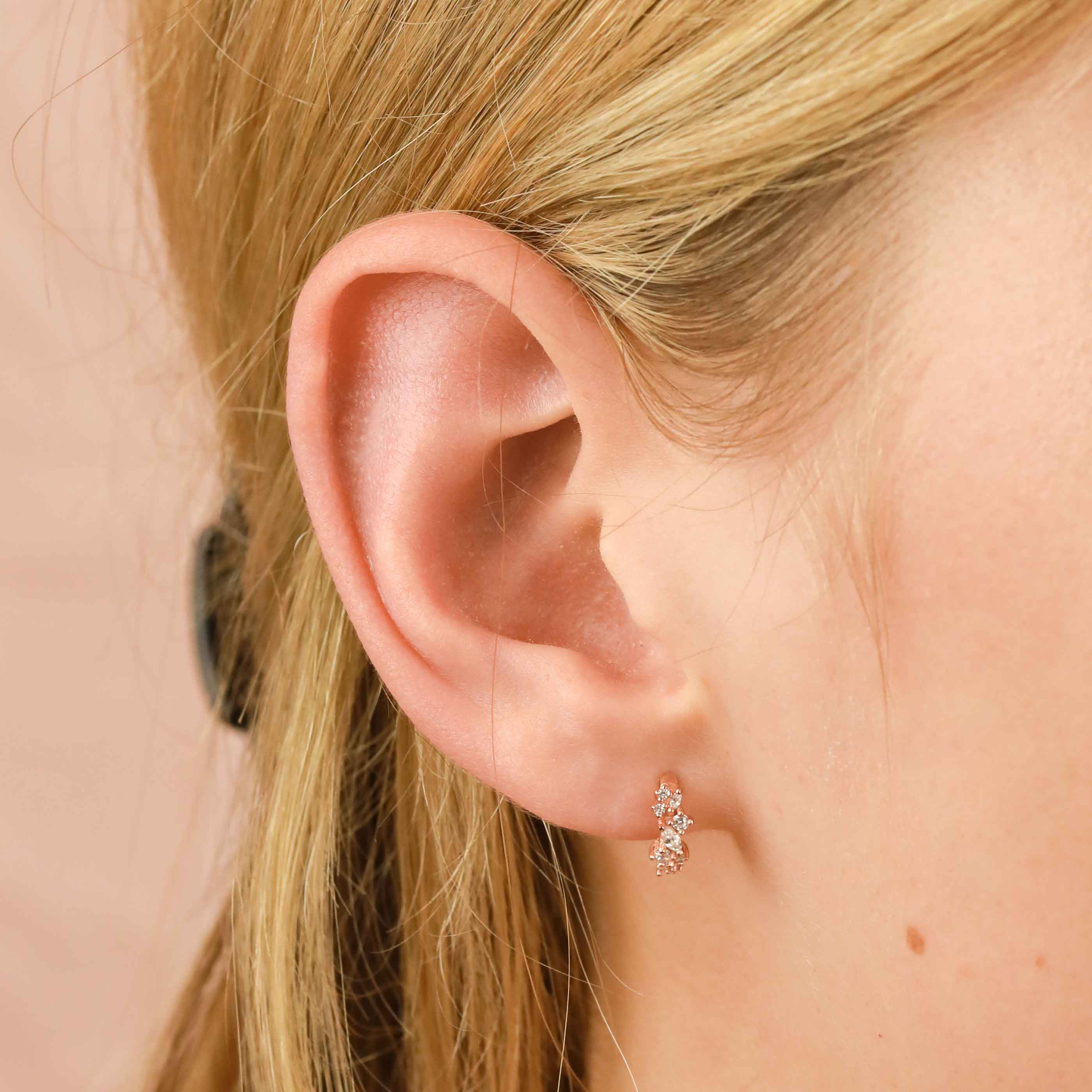 Crystal Cluster Huggies in Rose Gold - Image 3