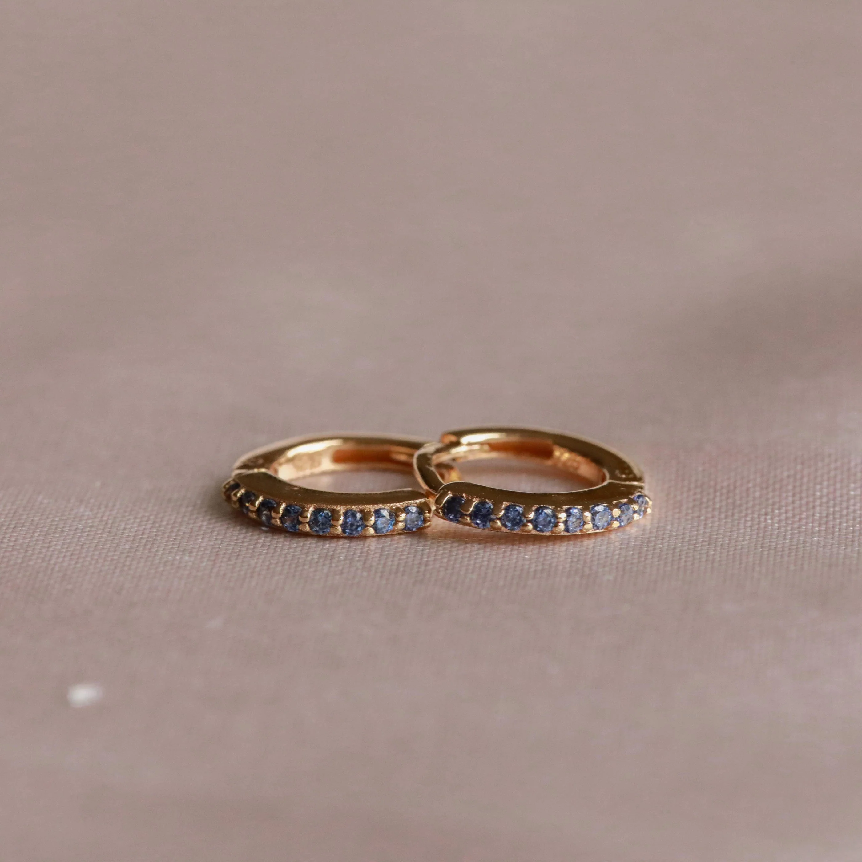 December Birthstone Huggies in Gold with Tanzanite CZ - Image 3