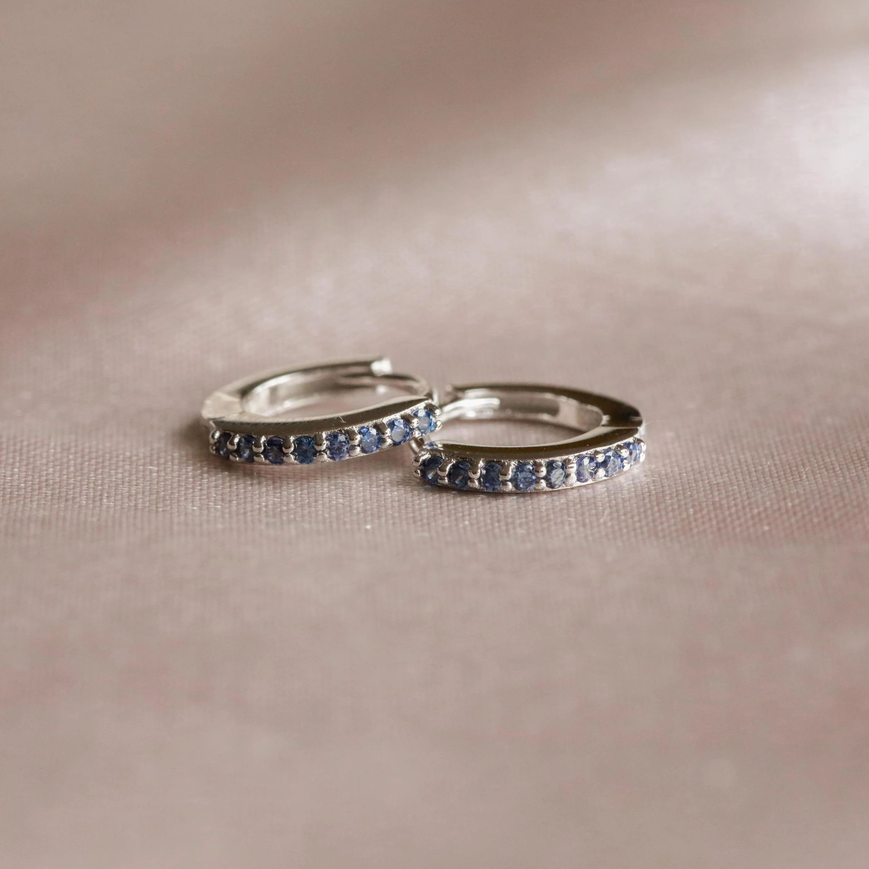 December Birthstone Huggies in Silver with Tanzanite CZ - Image 3