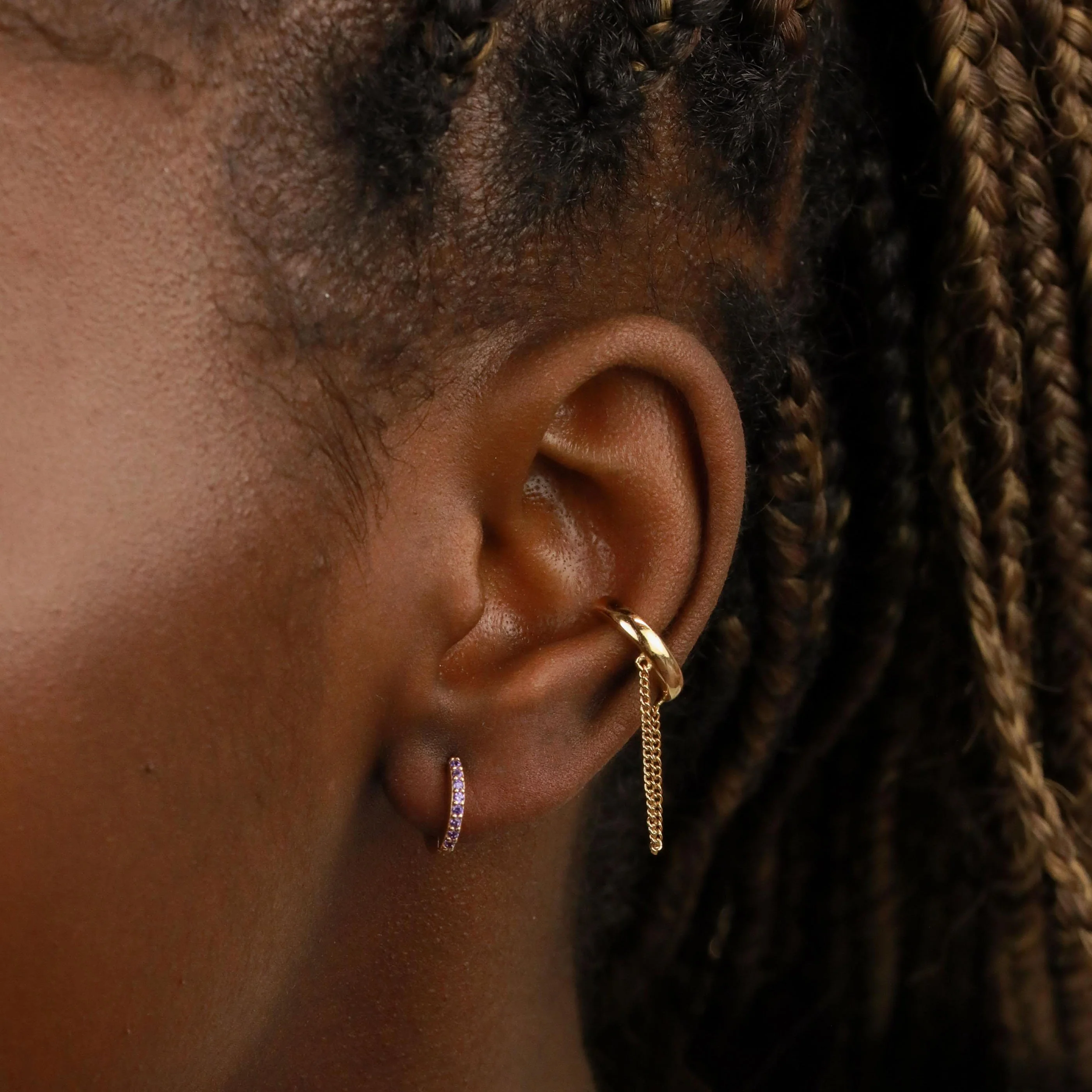 February Birthstone Huggies in Gold with Amethyst CZ - Image 4