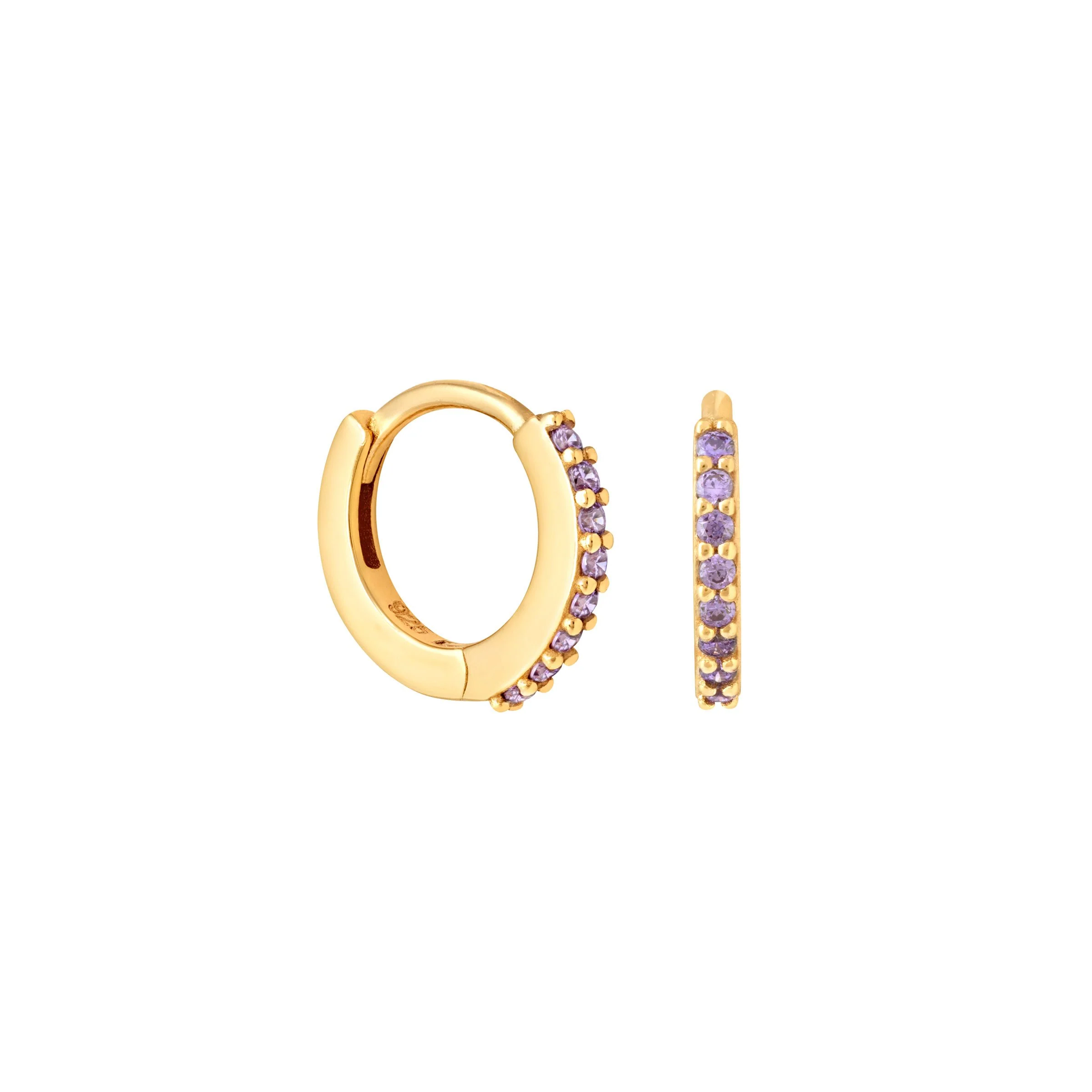 February Birthstone Huggies in Gold with Amethyst CZ - Image 5