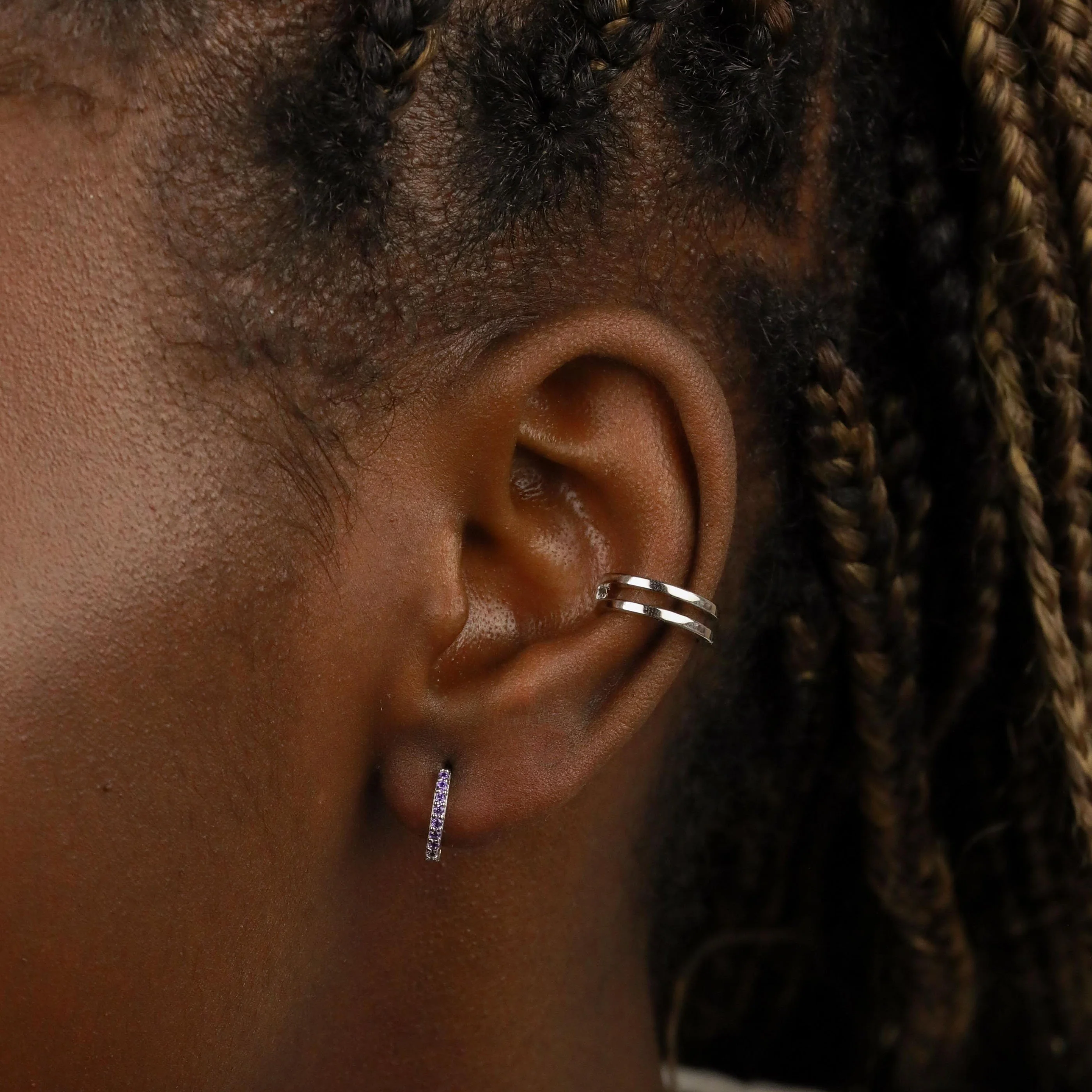 February Birthstone Huggies in Silver with Amethyst CZ - Image 4