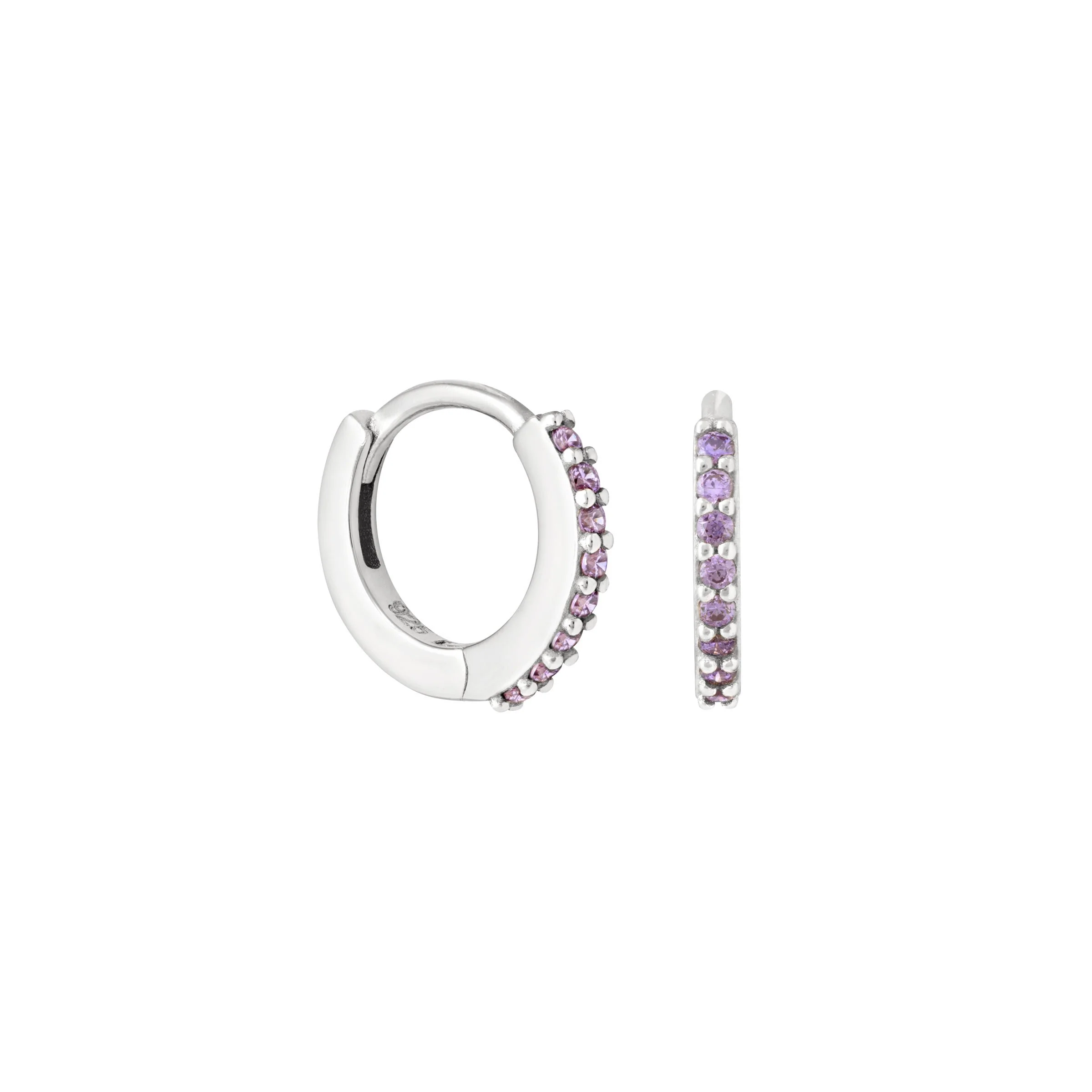 February Birthstone Huggies in Silver with Amethyst CZ - Image 6