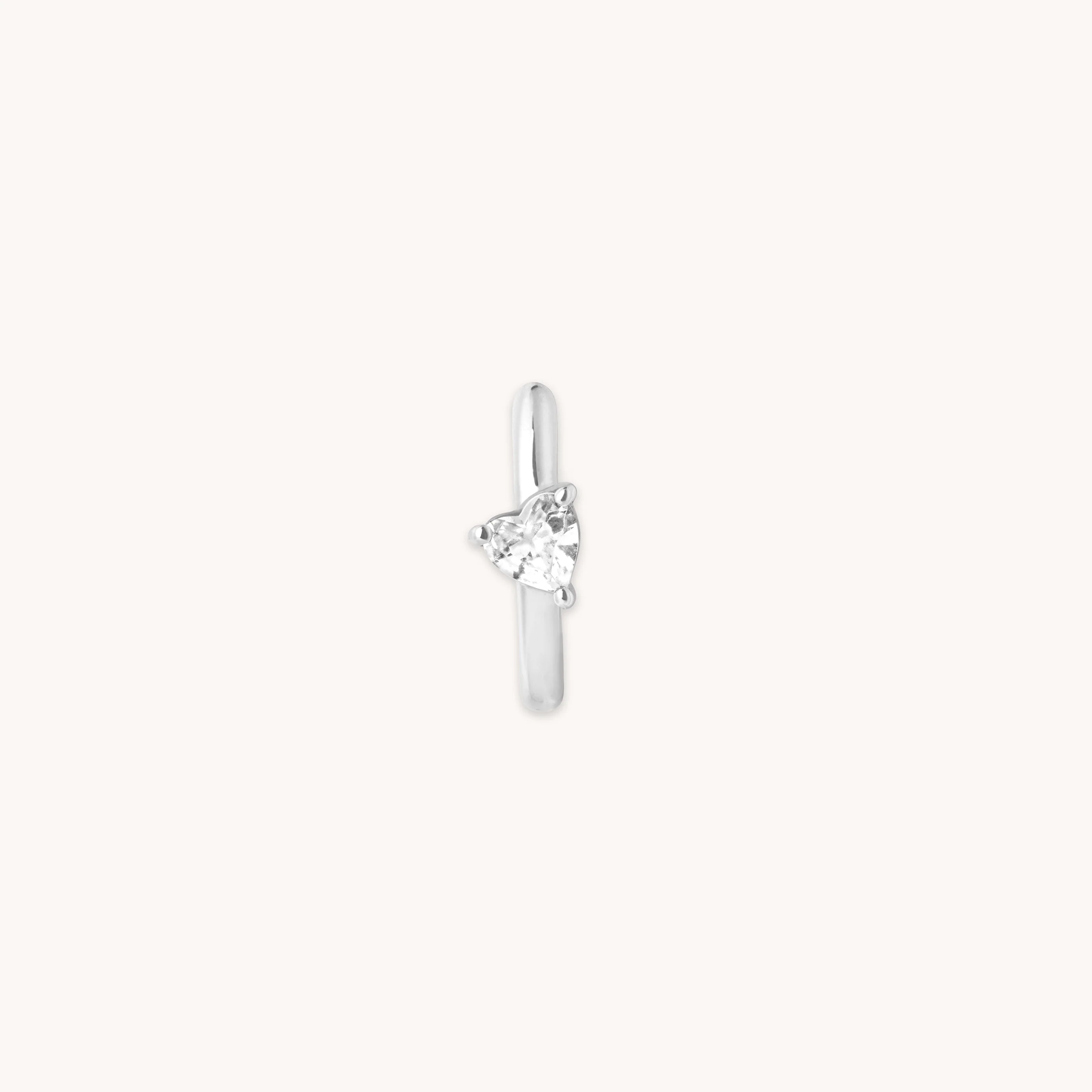 Heart Gem Piercing Hoop in Solid White Gold - Image 4