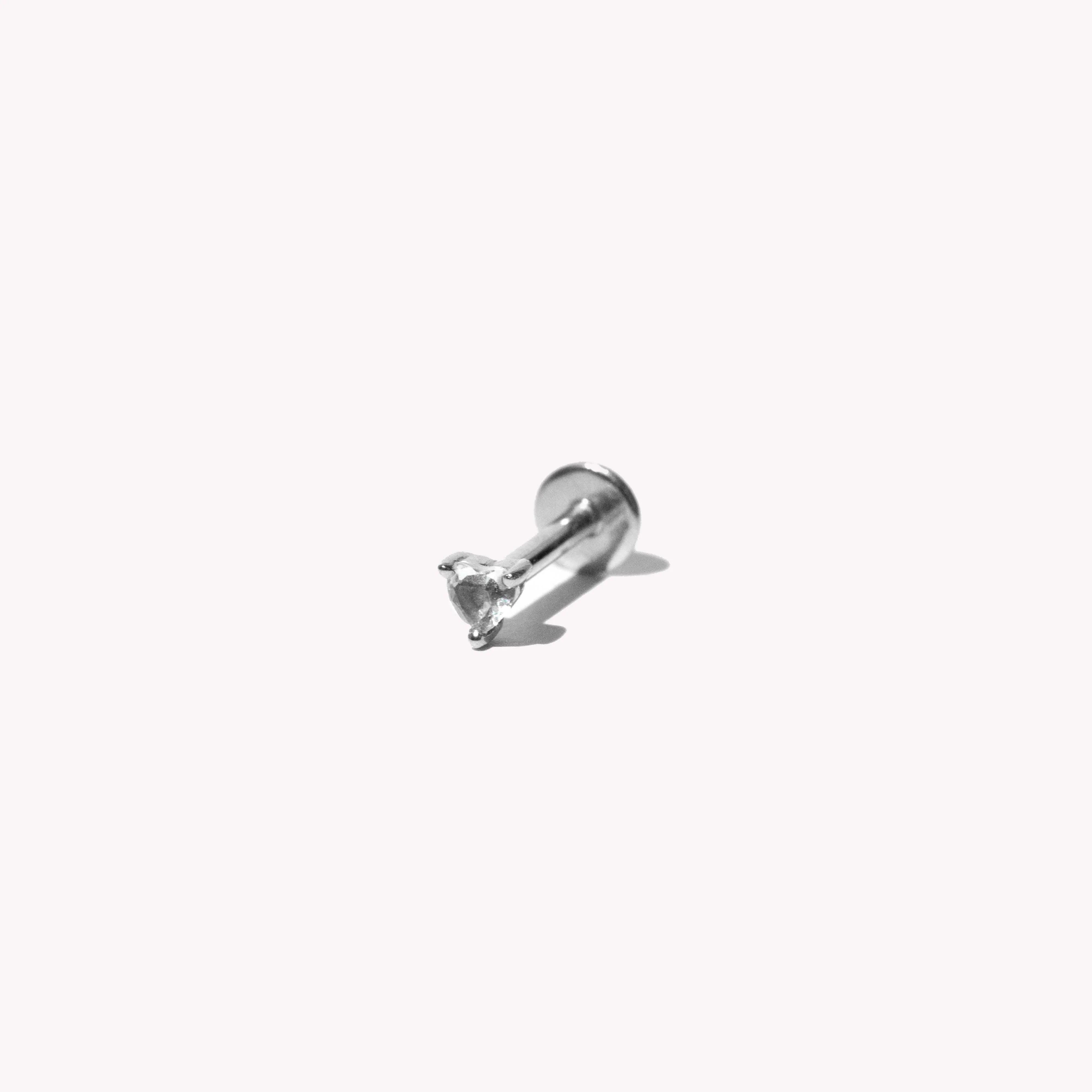 Heart Gem Piercing Stud in Solid White Gold - Image 4