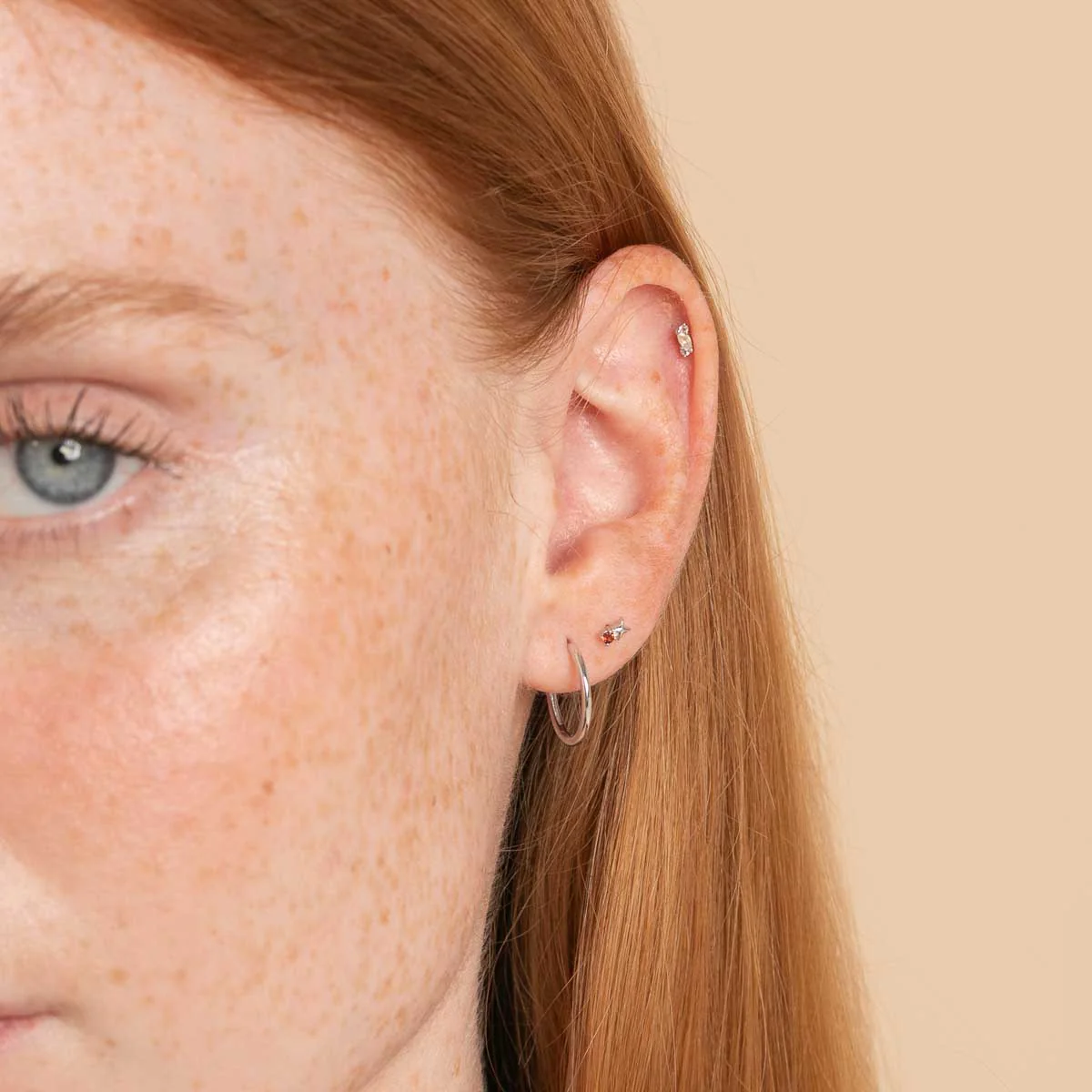 January Garnet Birthstone Earrings in Solid White Gold - Image 3