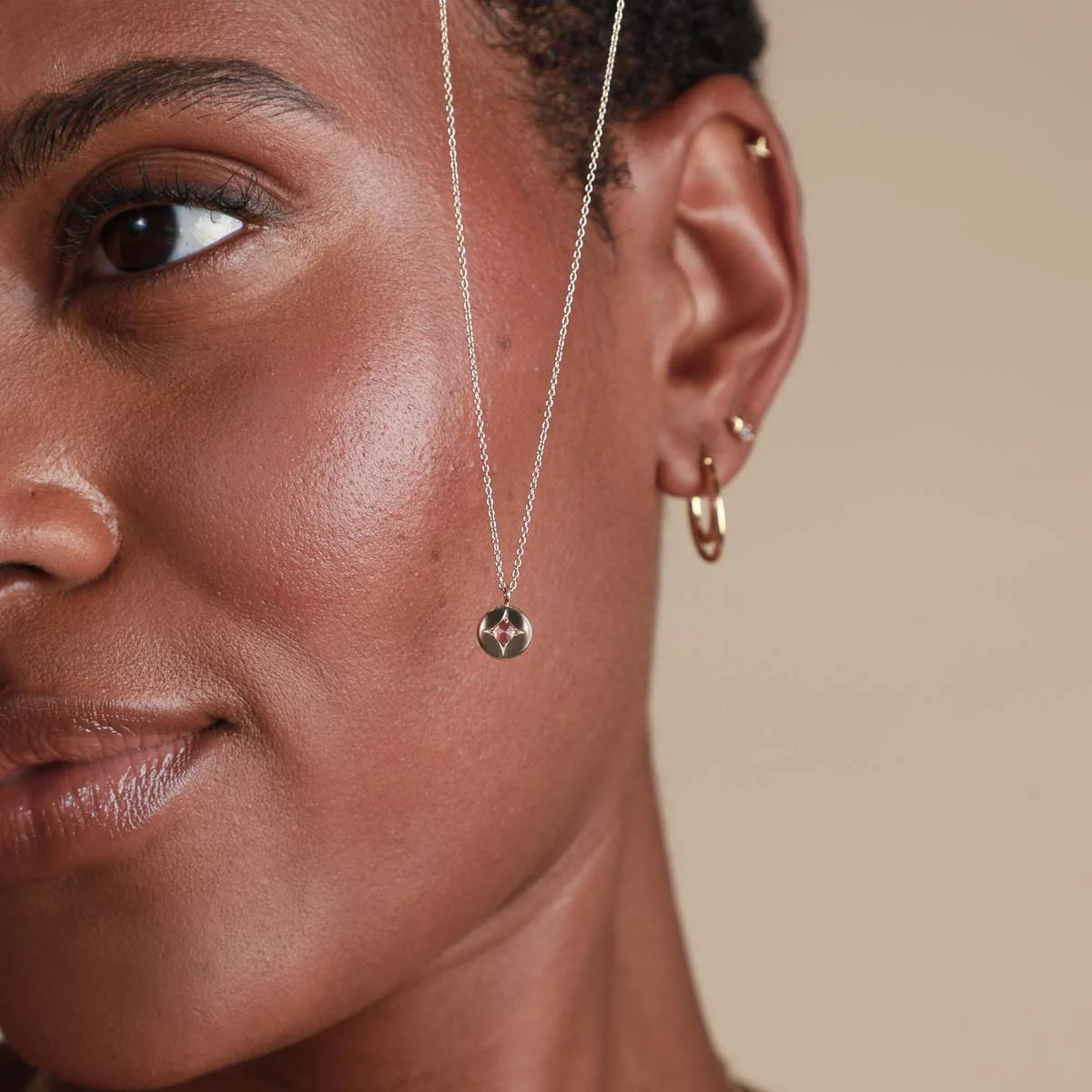 January Garnet Birthstone Necklace in Solid Gold - Image 3