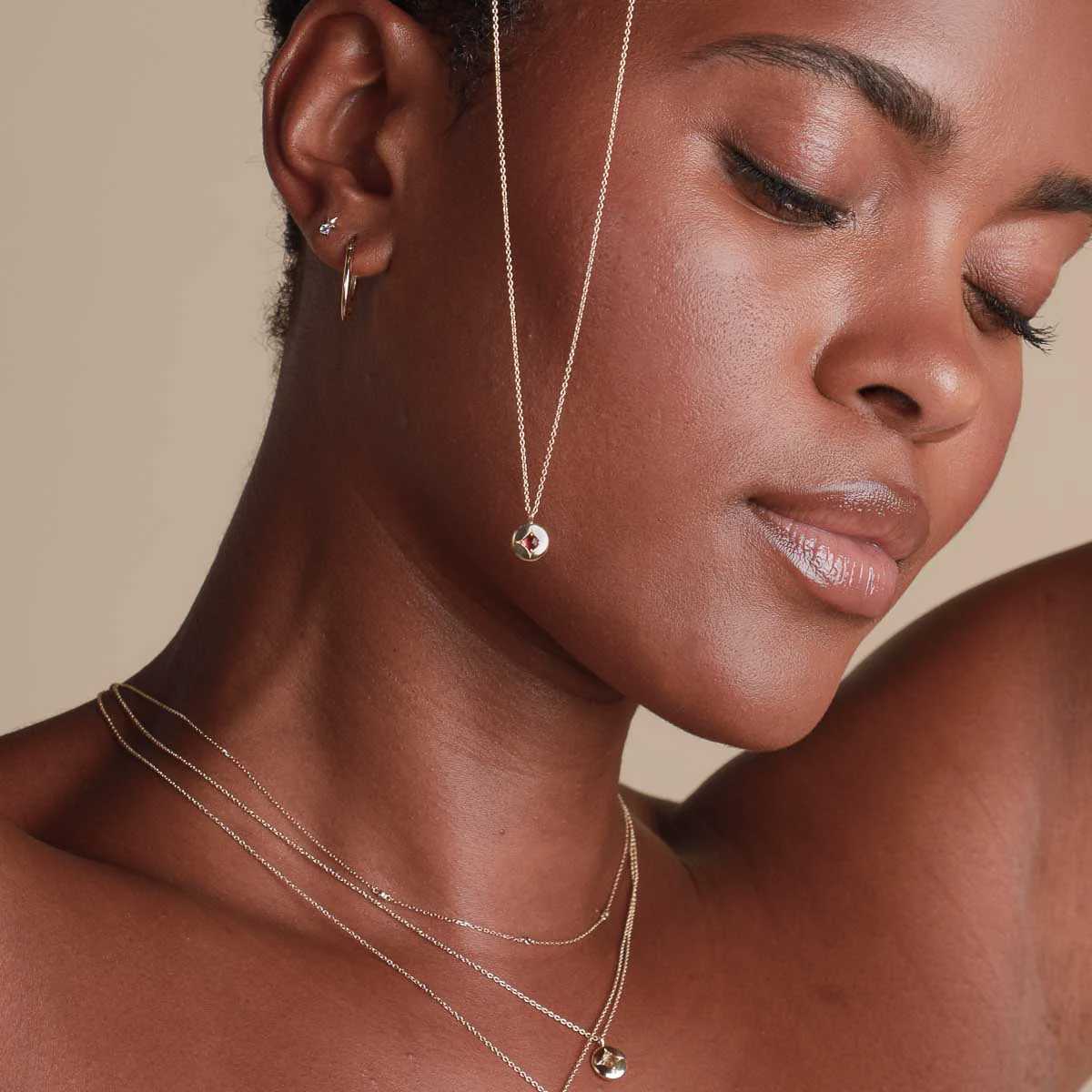 January Garnet Birthstone Necklace in Solid Gold - Image 4