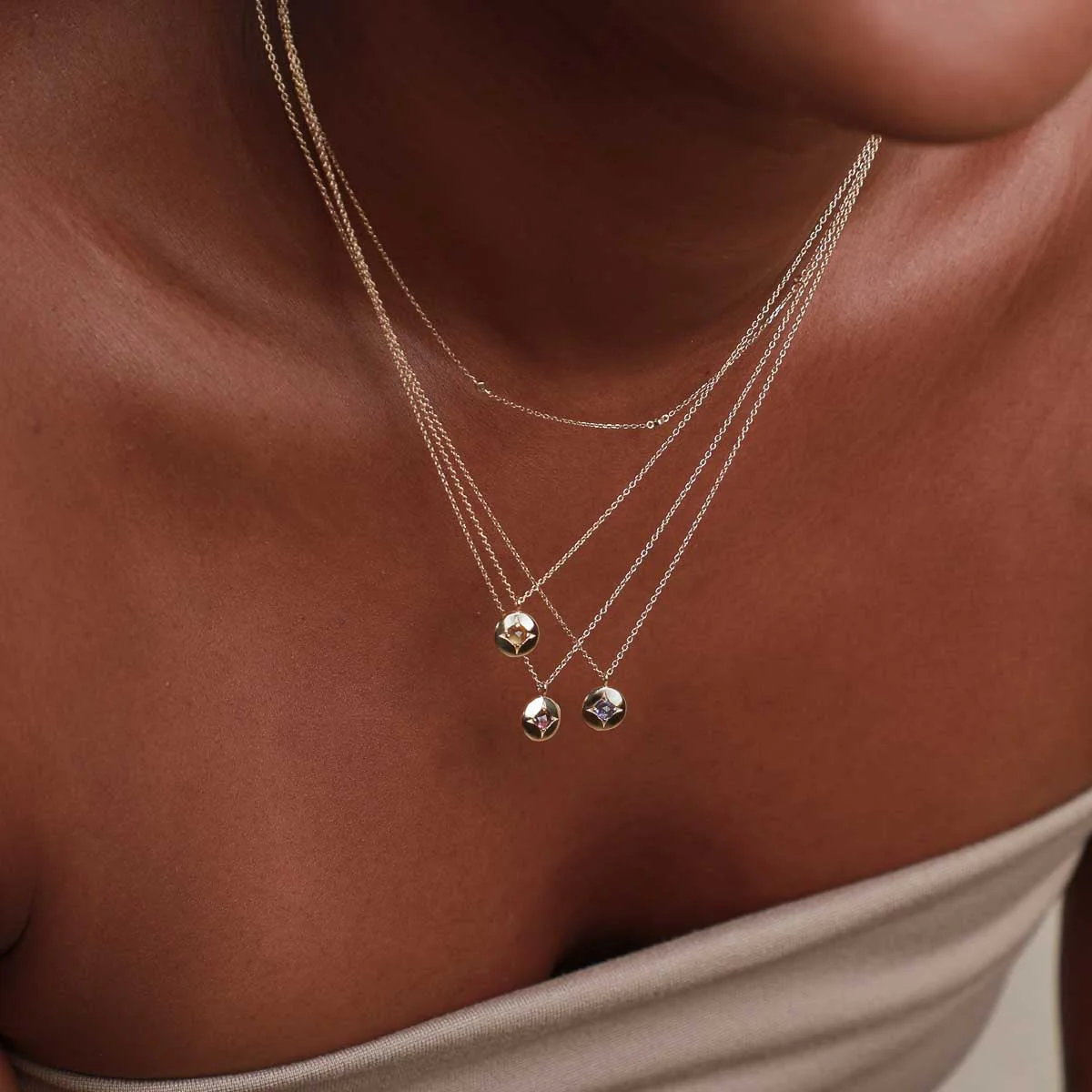 January Garnet Birthstone Necklace in Solid Gold - Image 5