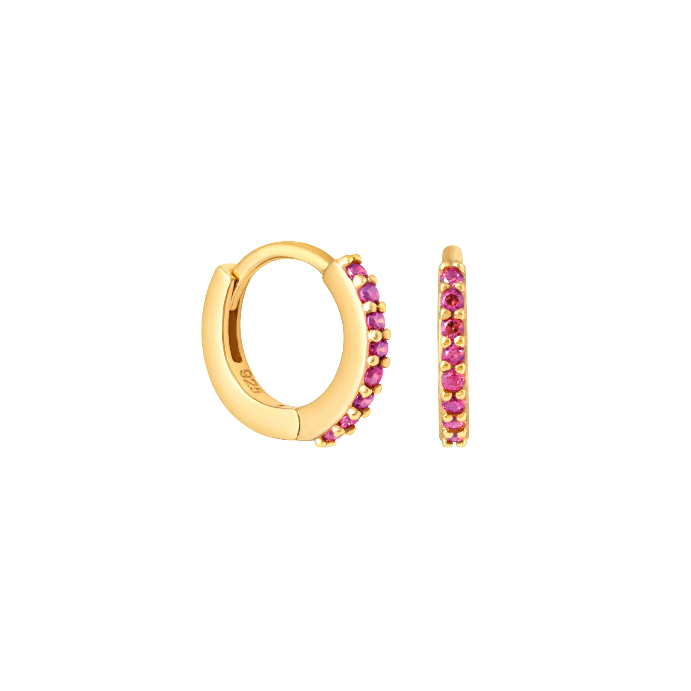 July Birthstone Huggies in Gold with Ruby CZ - Image 5