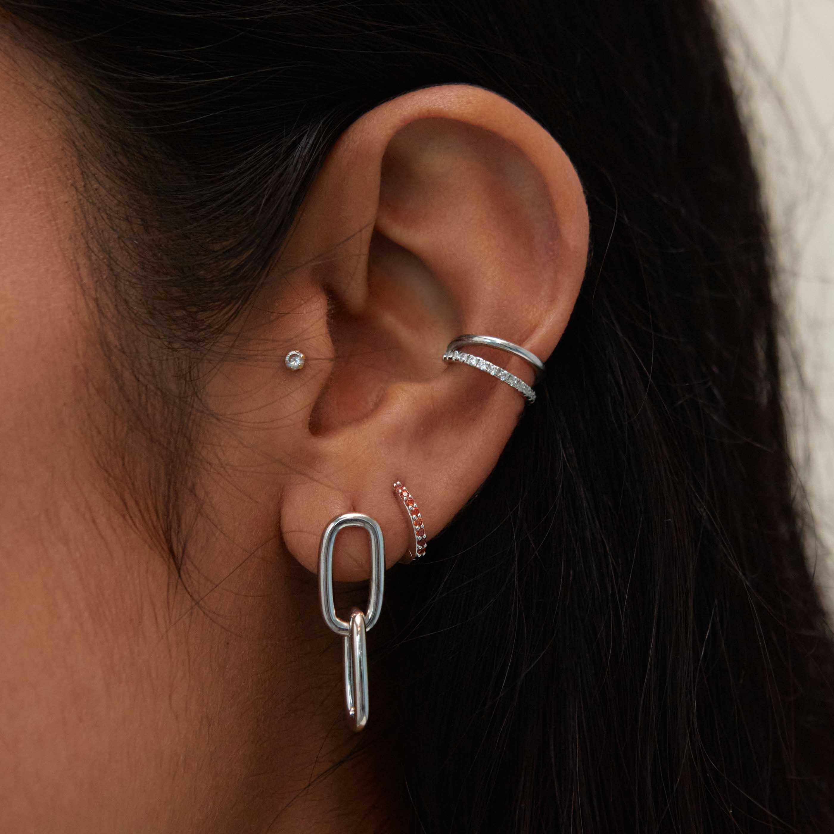 July Birthstone Huggies in Silver with Ruby CZ - Image 4