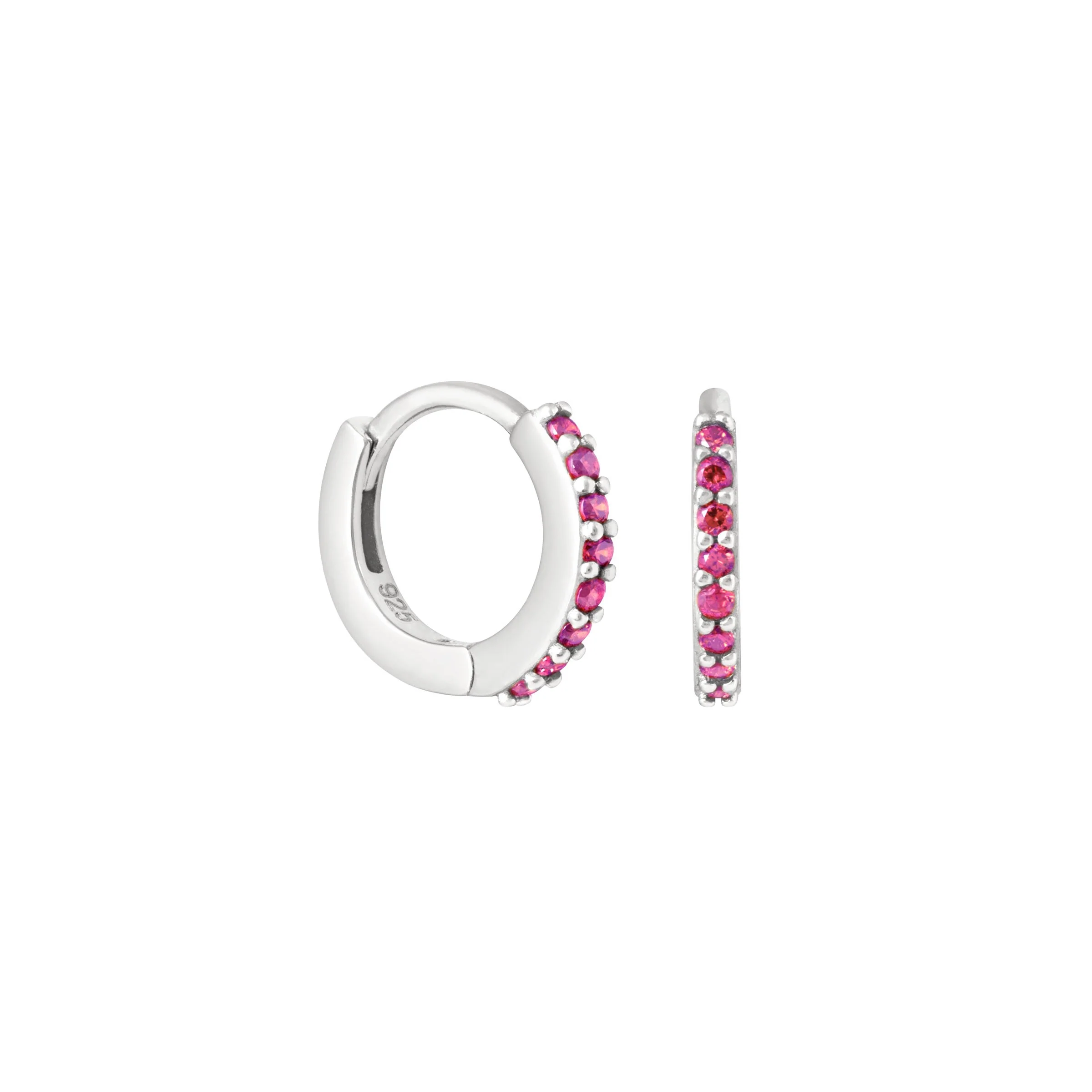 July Birthstone Huggies in Silver with Ruby CZ - Image 5