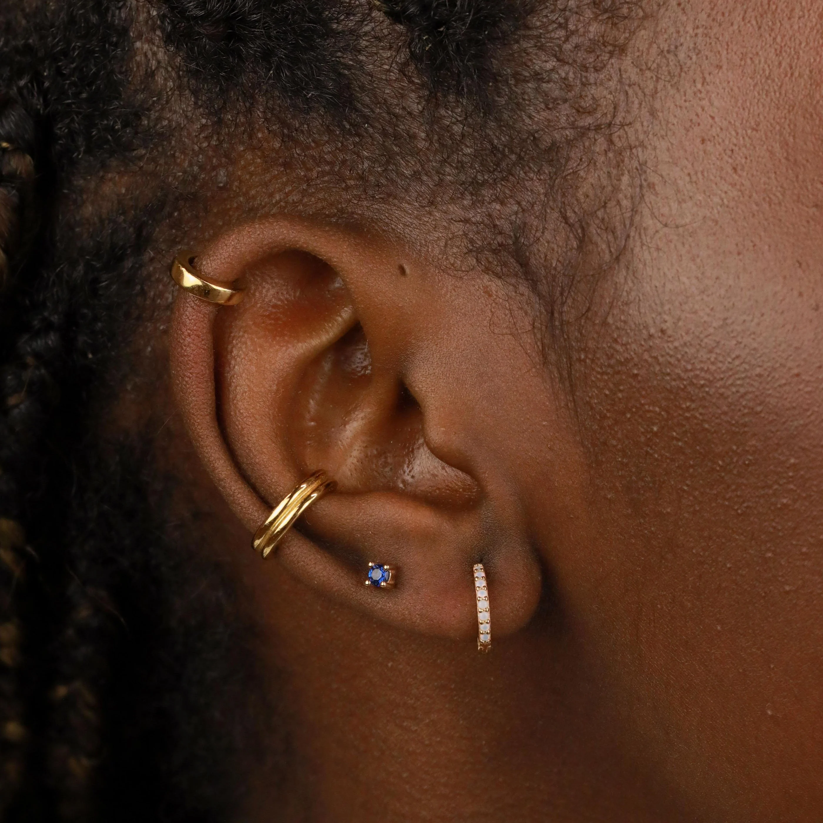 June Birthstone Huggies in Gold with Moonstone CZ - Image 4