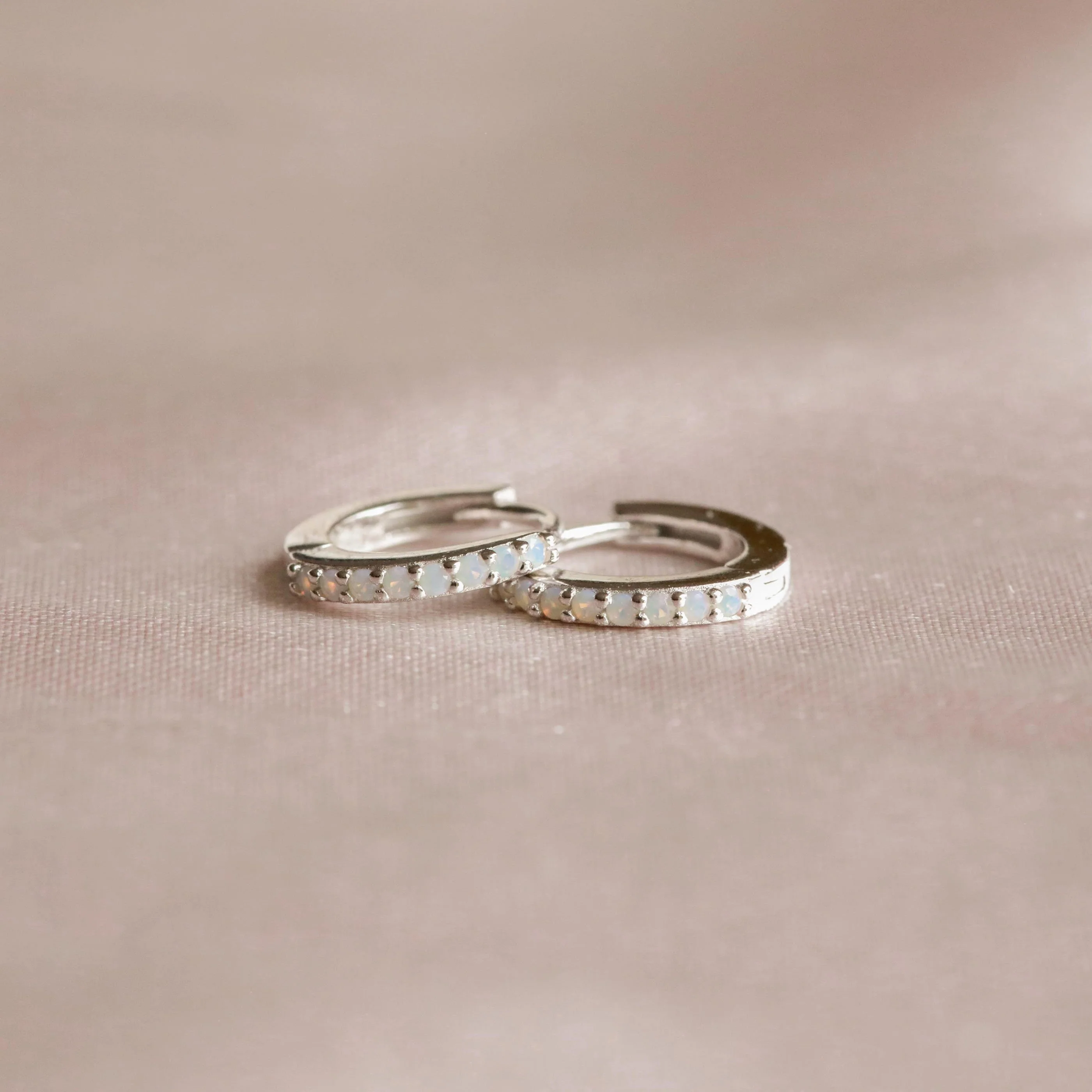 June Birthstone Huggies in Silver with Moonstone CZ - Image 3