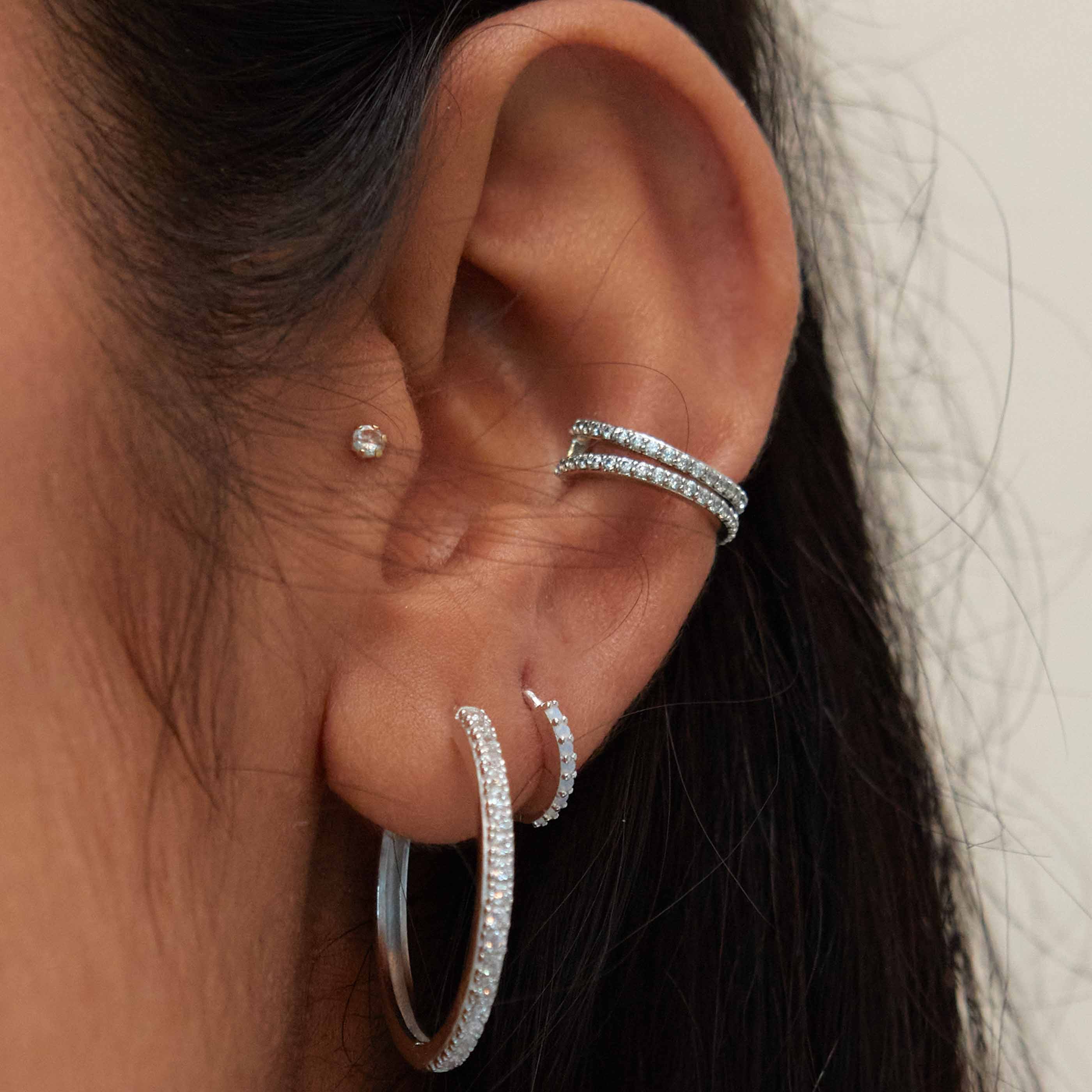 June Birthstone Huggies in Silver with Moonstone CZ - Image 4