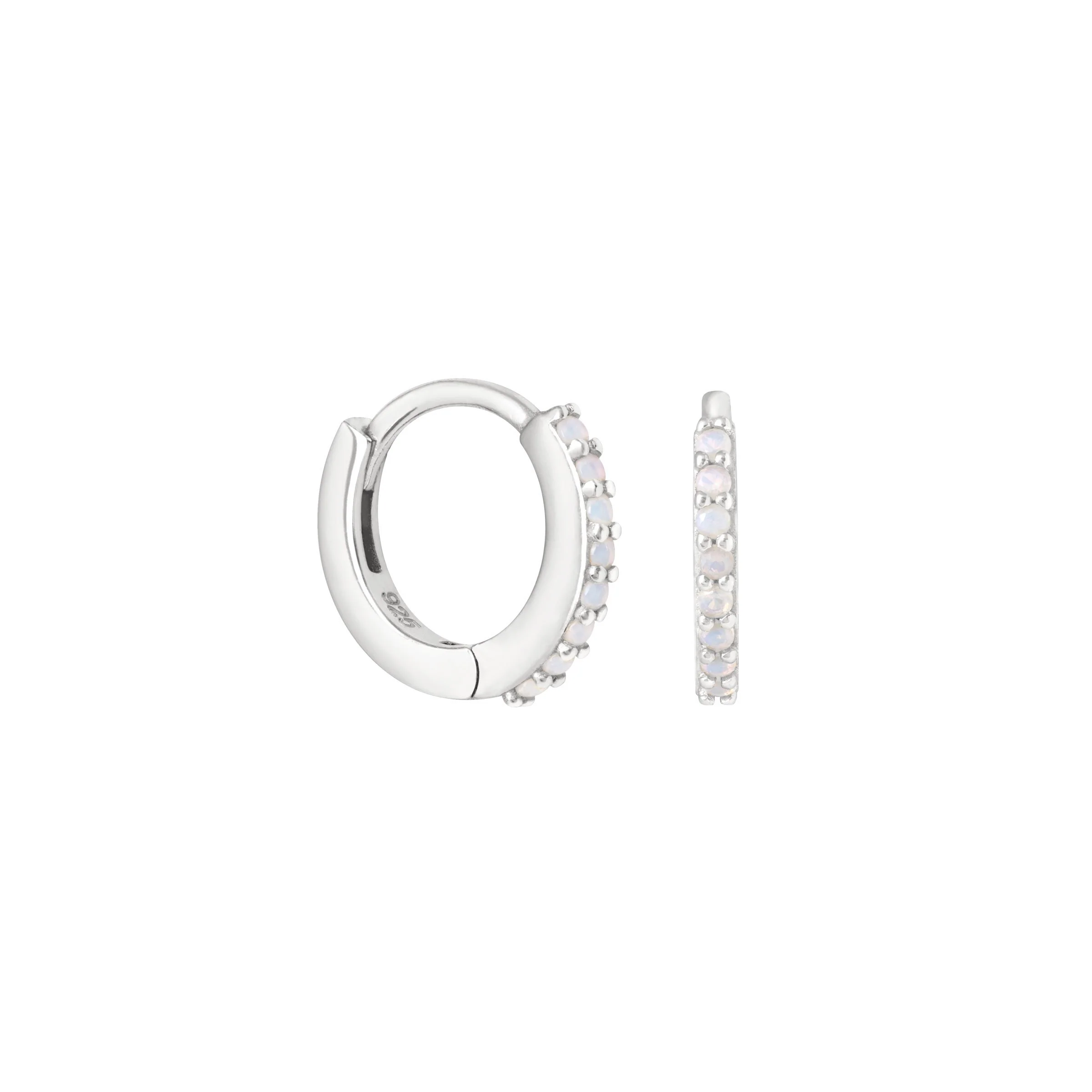 June Birthstone Huggies in Silver with Moonstone CZ - Image 5