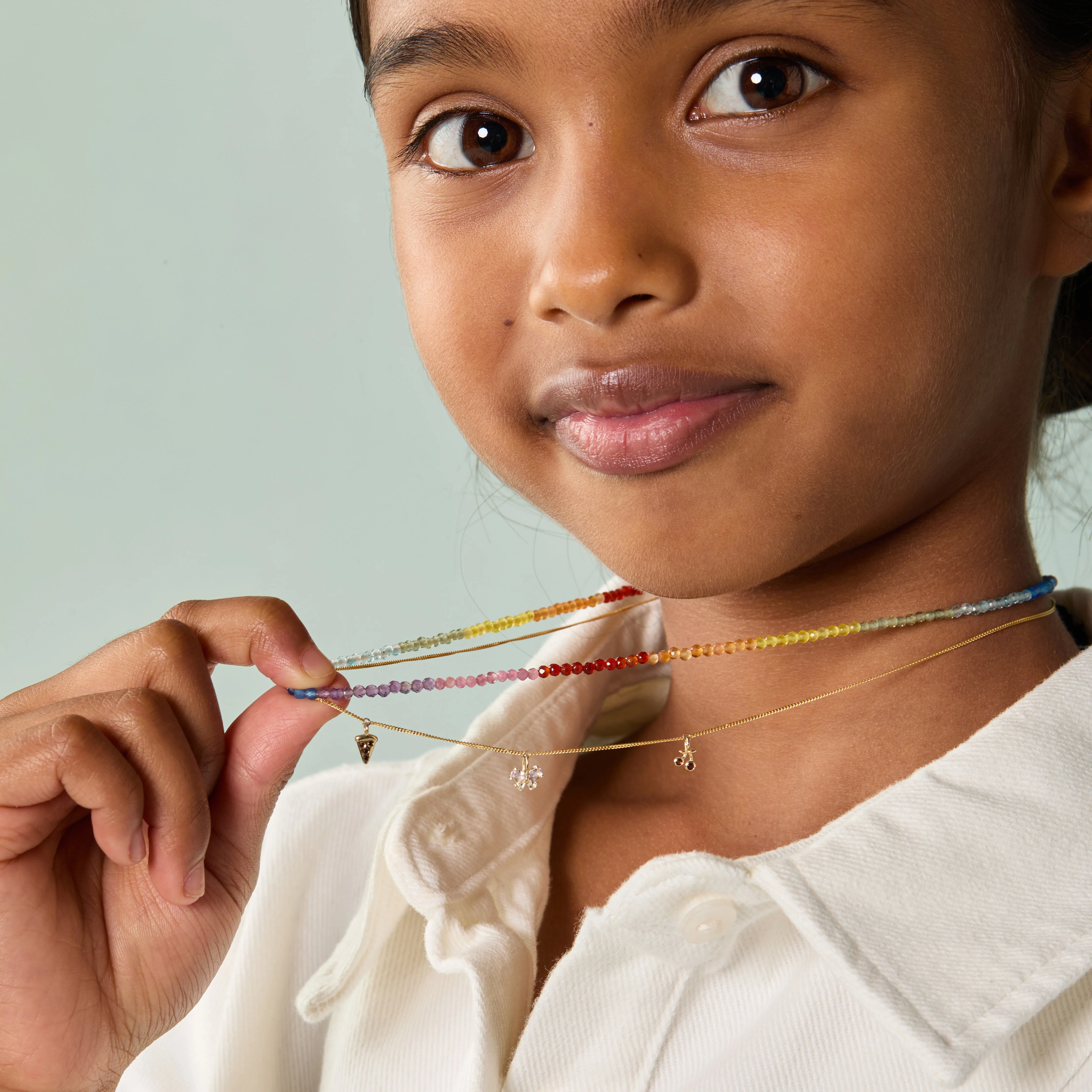 Junior Rainbow Gemstone Necklace in 9k Gold - Image 5