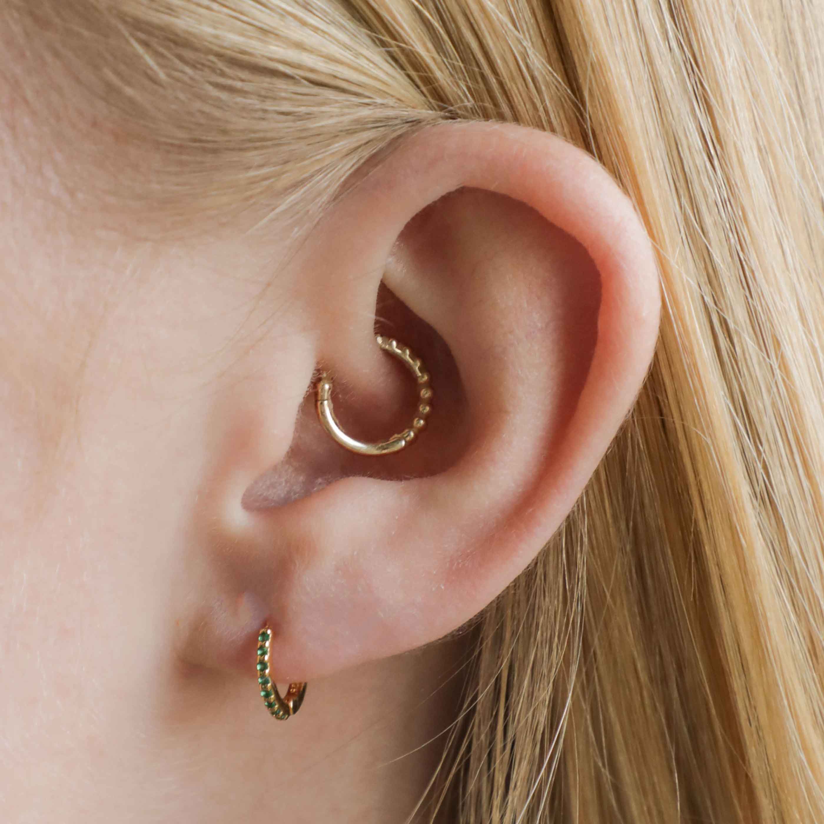 May Birthstone Huggies in Gold with Emerald CZ - Image 6