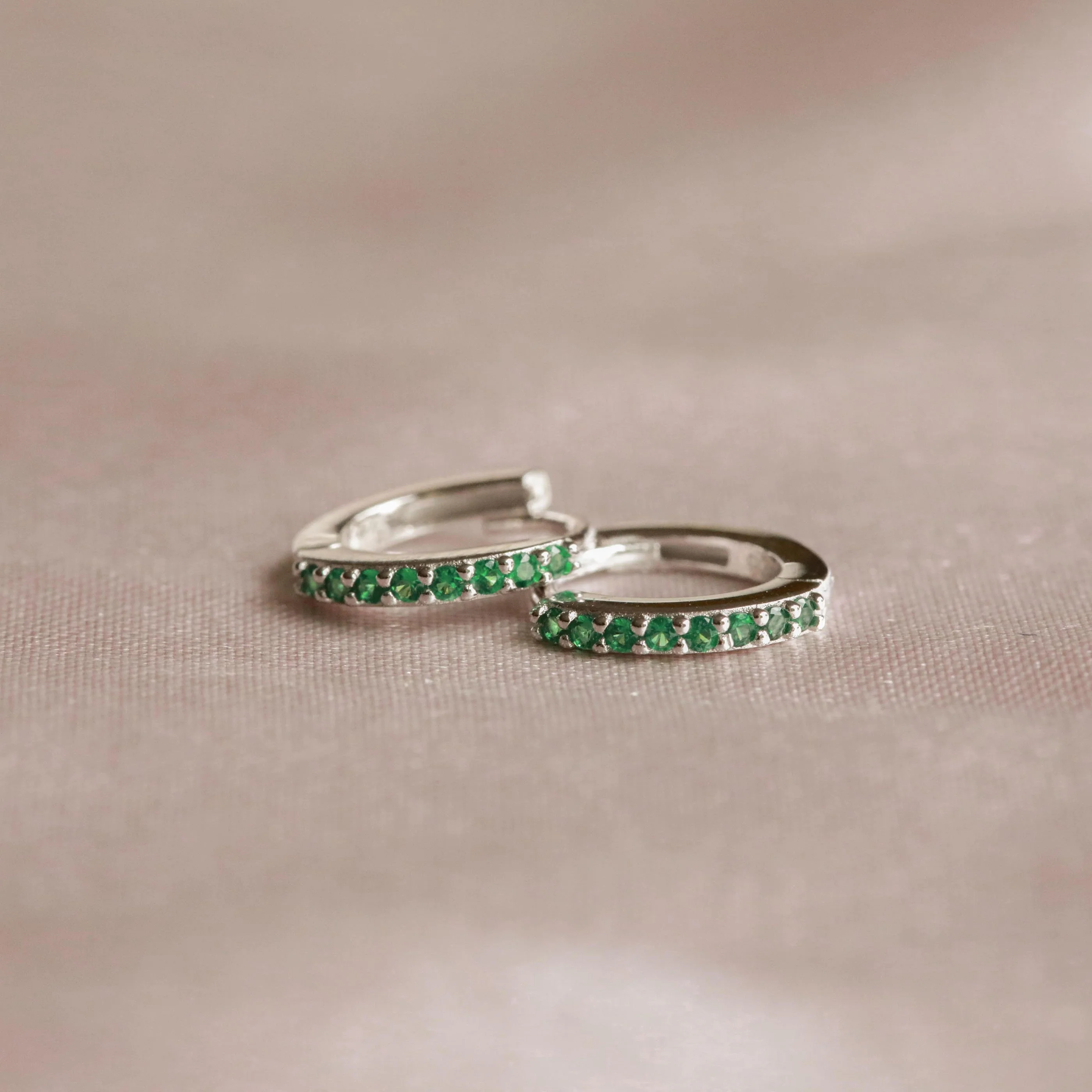 May Birthstone Huggies in Silver with Emerald CZ - Image 3