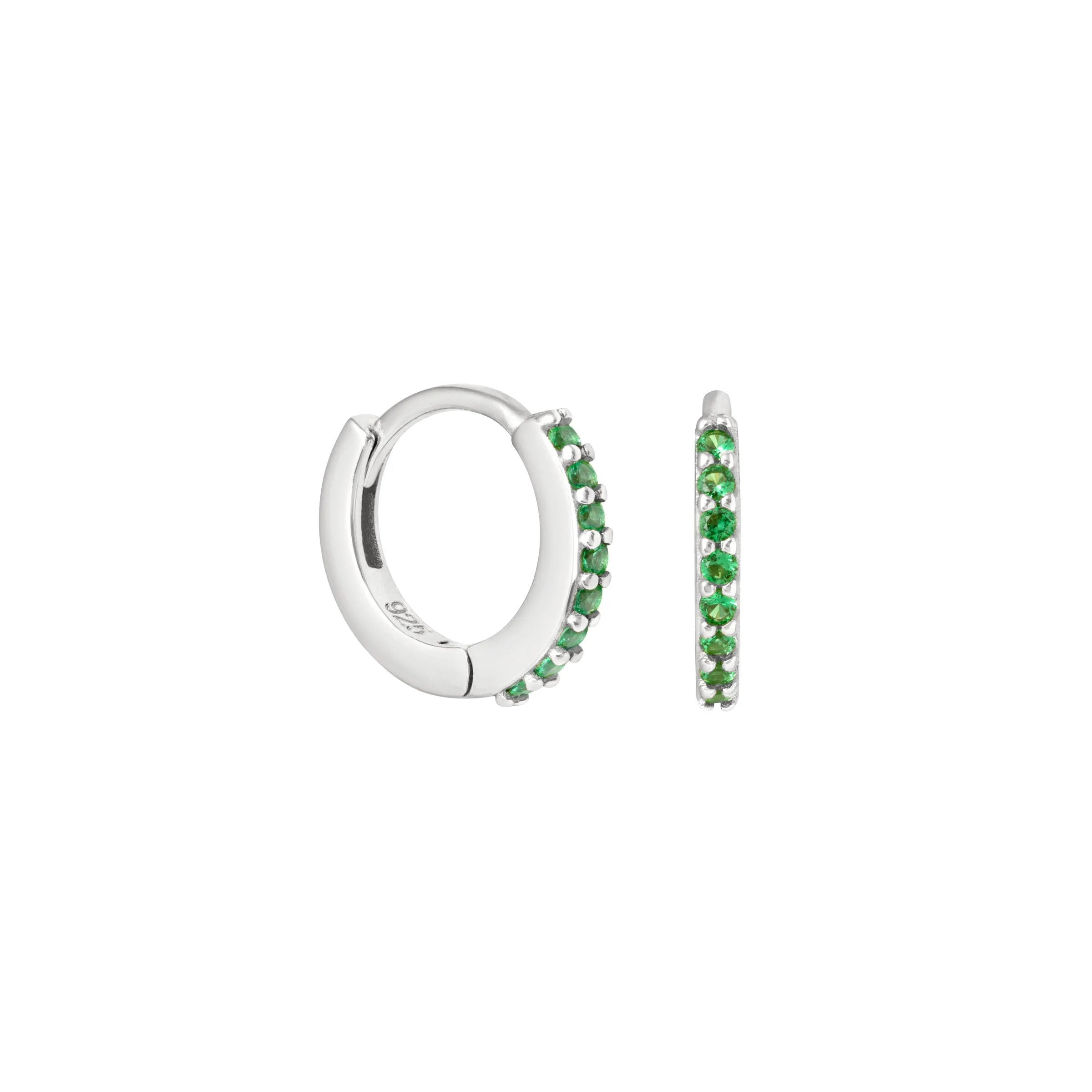 May Birthstone Huggies in Silver with Emerald CZ - Image 7