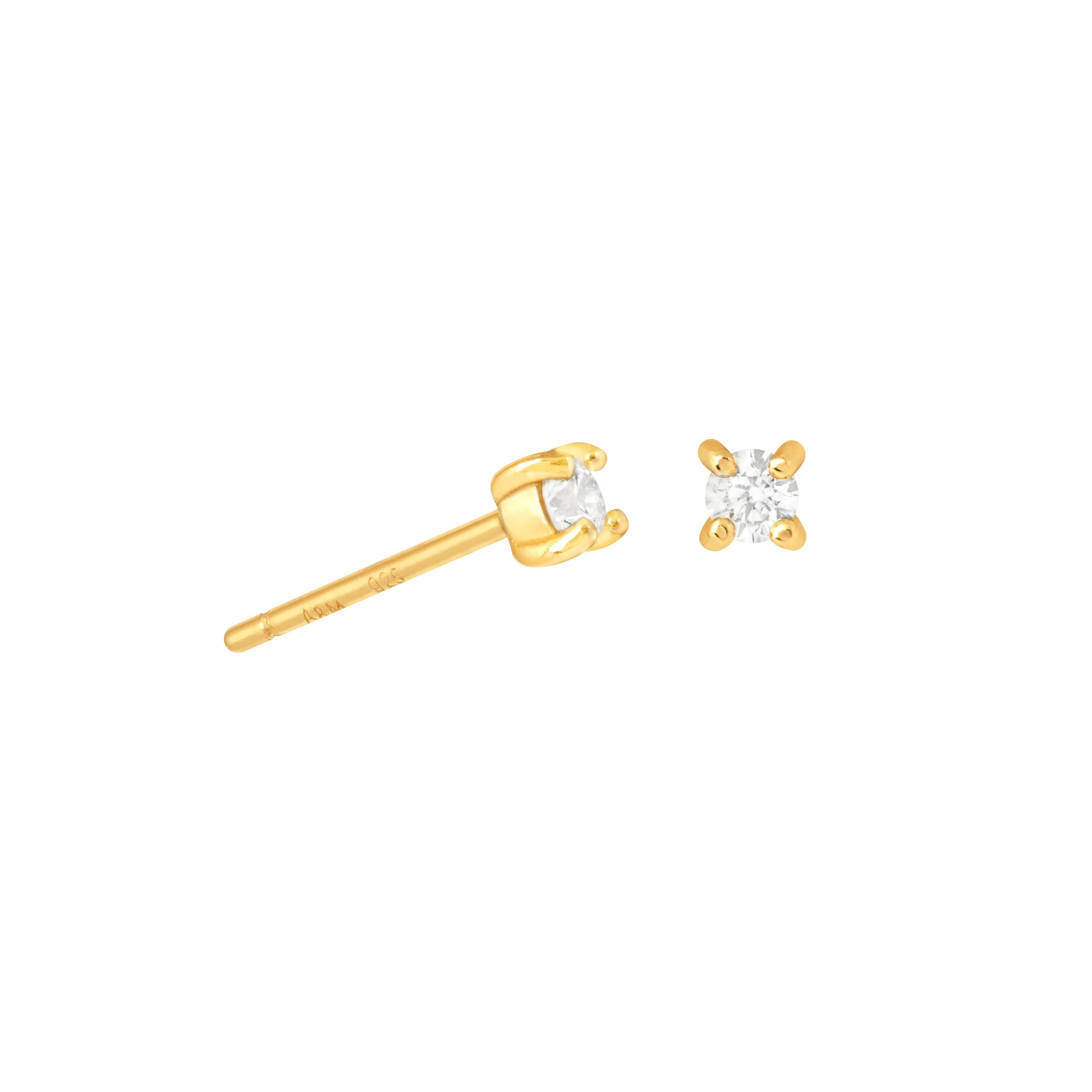 April Birthstone Stud Earrings in Gold with Clear CZ - Image 4