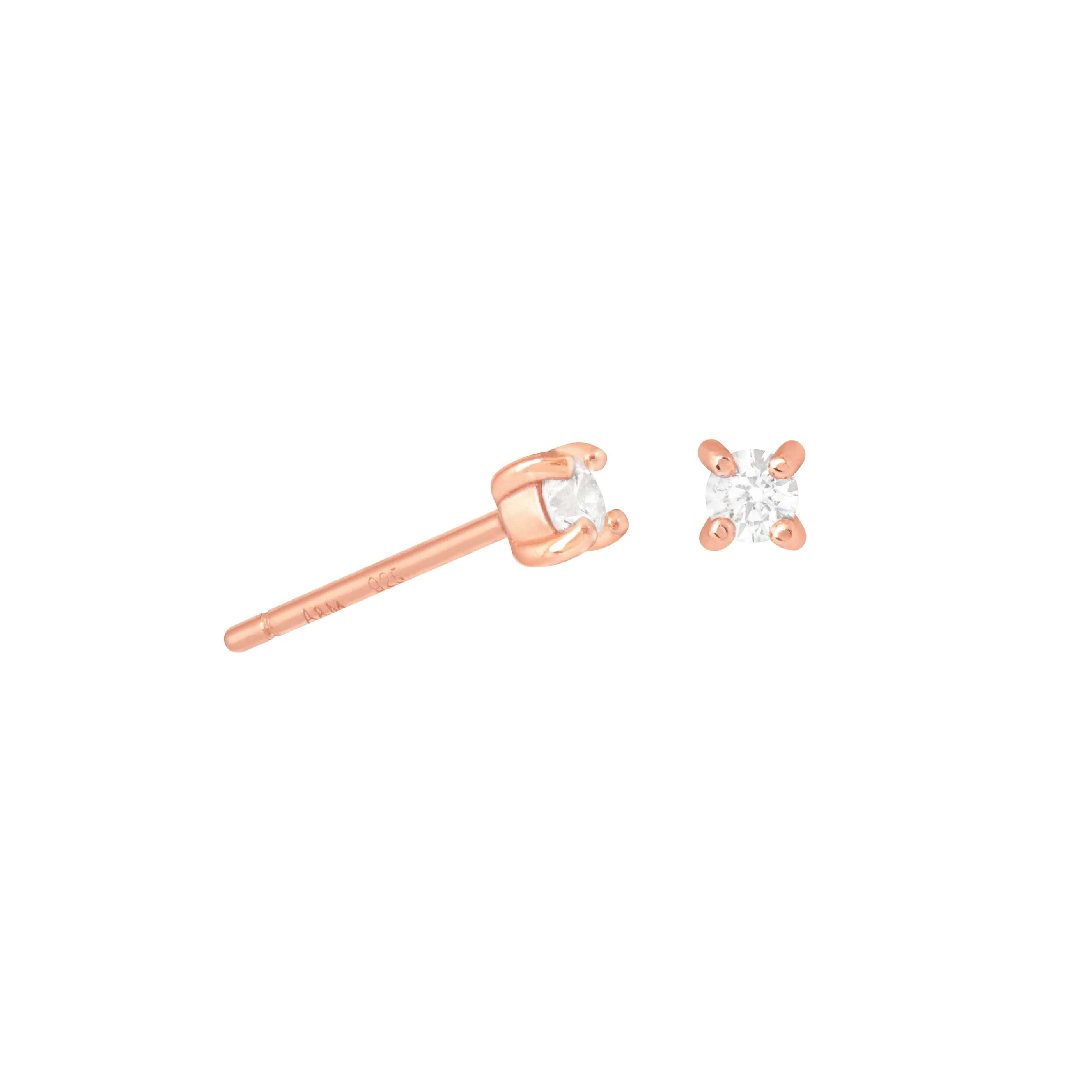 April Birthstone Stud Earrings in Rose Gold with Clear CZ - Image 3