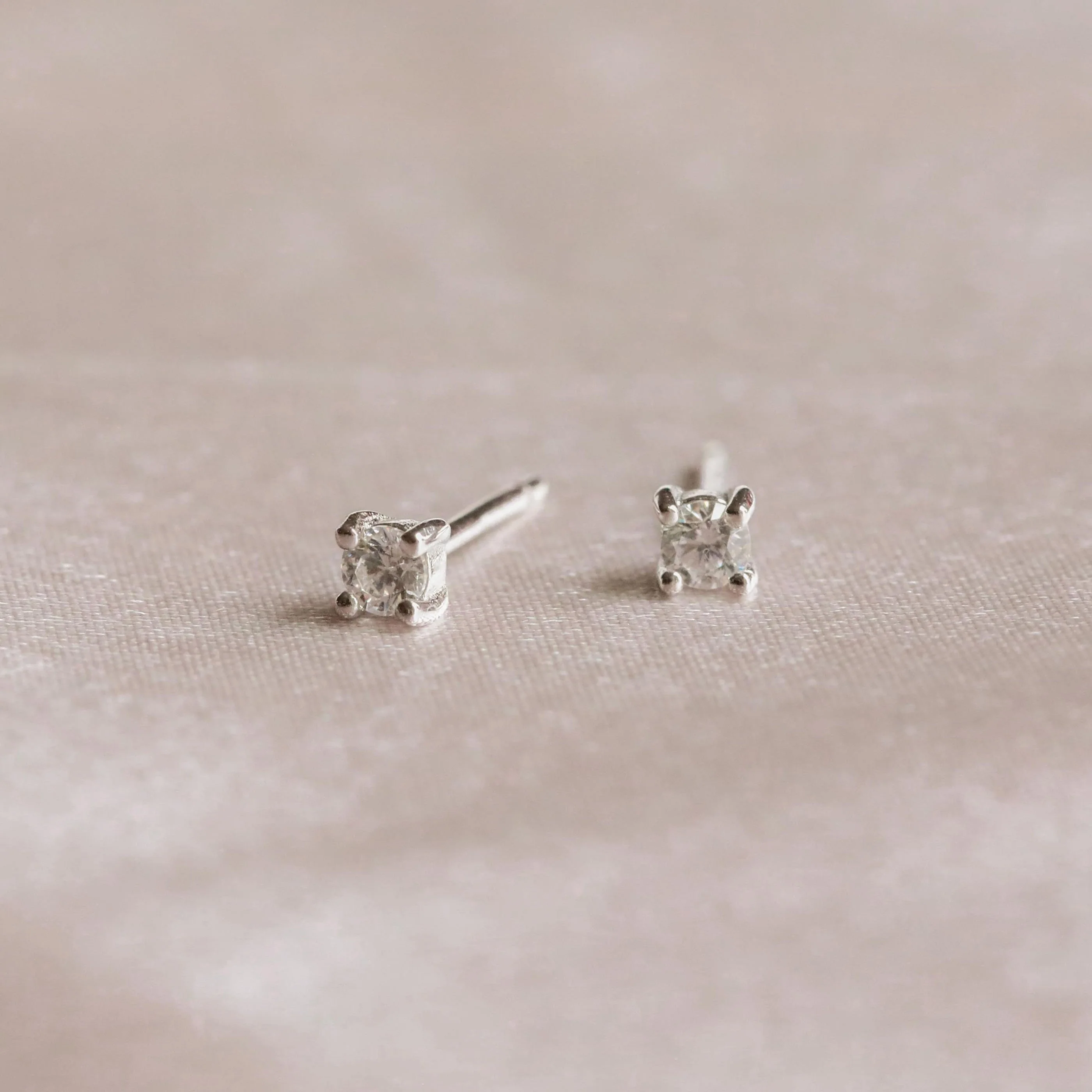 April Birthstone Stud Earrings in Silver with Clear CZ - Image 3