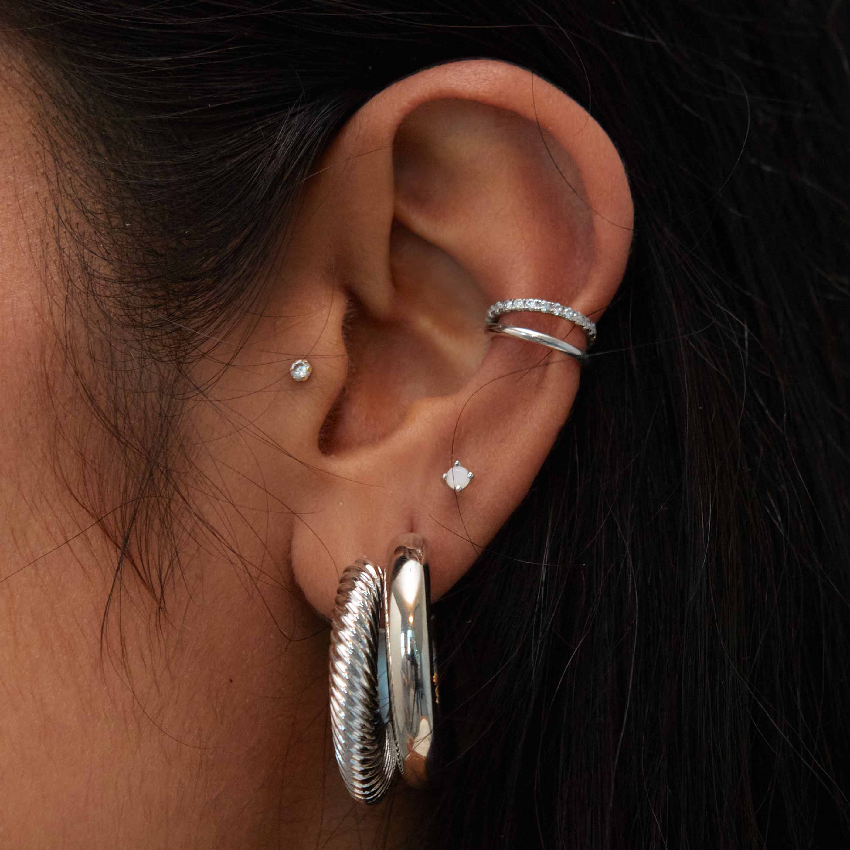 April Birthstone Stud Earrings in Silver with Clear CZ - Image 4