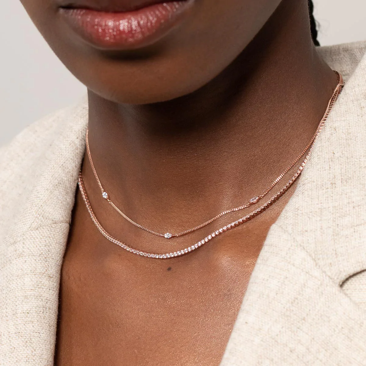 Navette Crystal Necklace in Rose Gold - Image 4