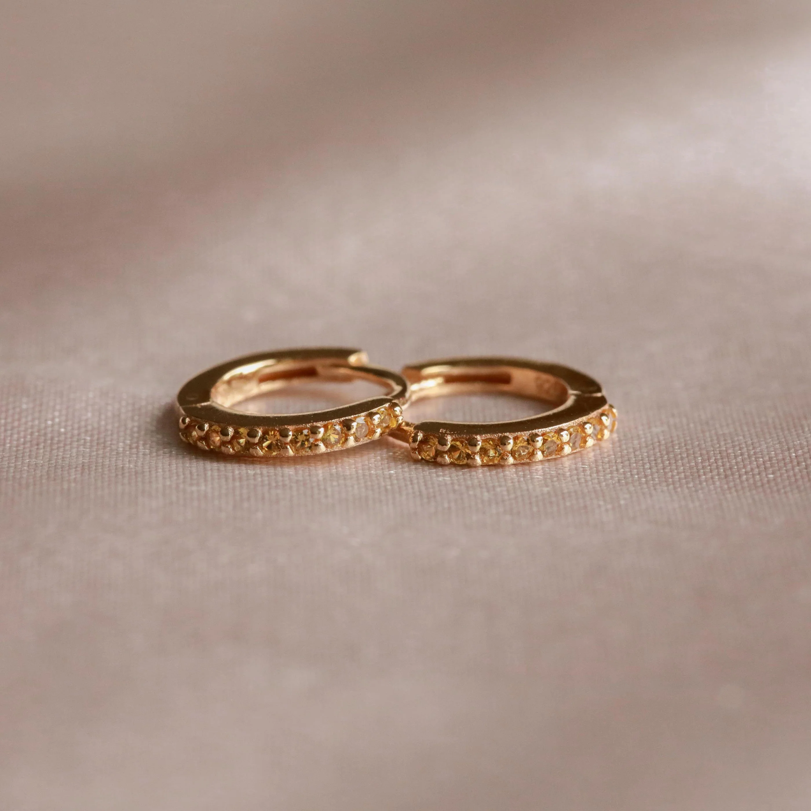 November Birthstone Huggies in Gold with Citrine CZ - Image 3