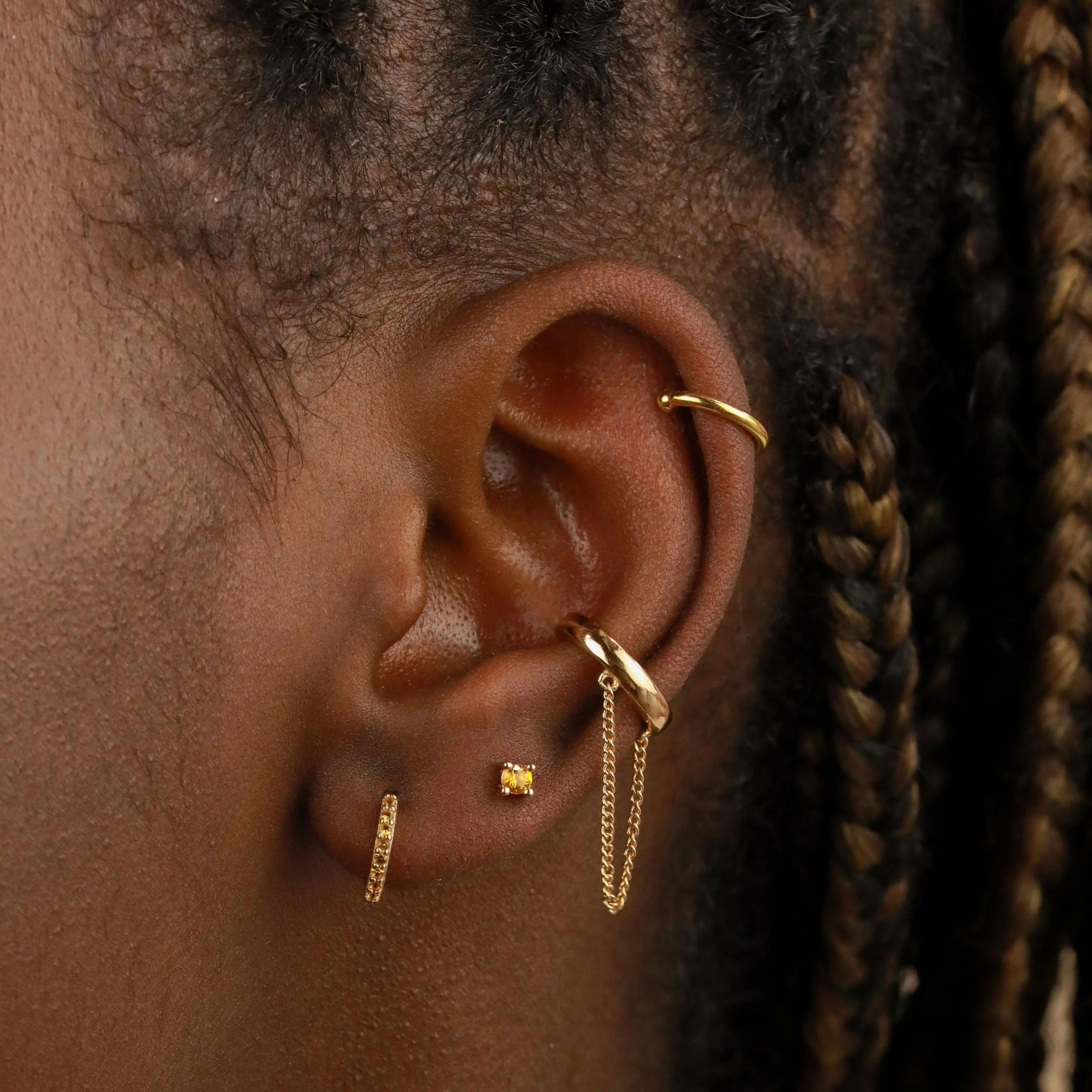 November Birthstone Huggies in Gold with Citrine CZ - Image 4