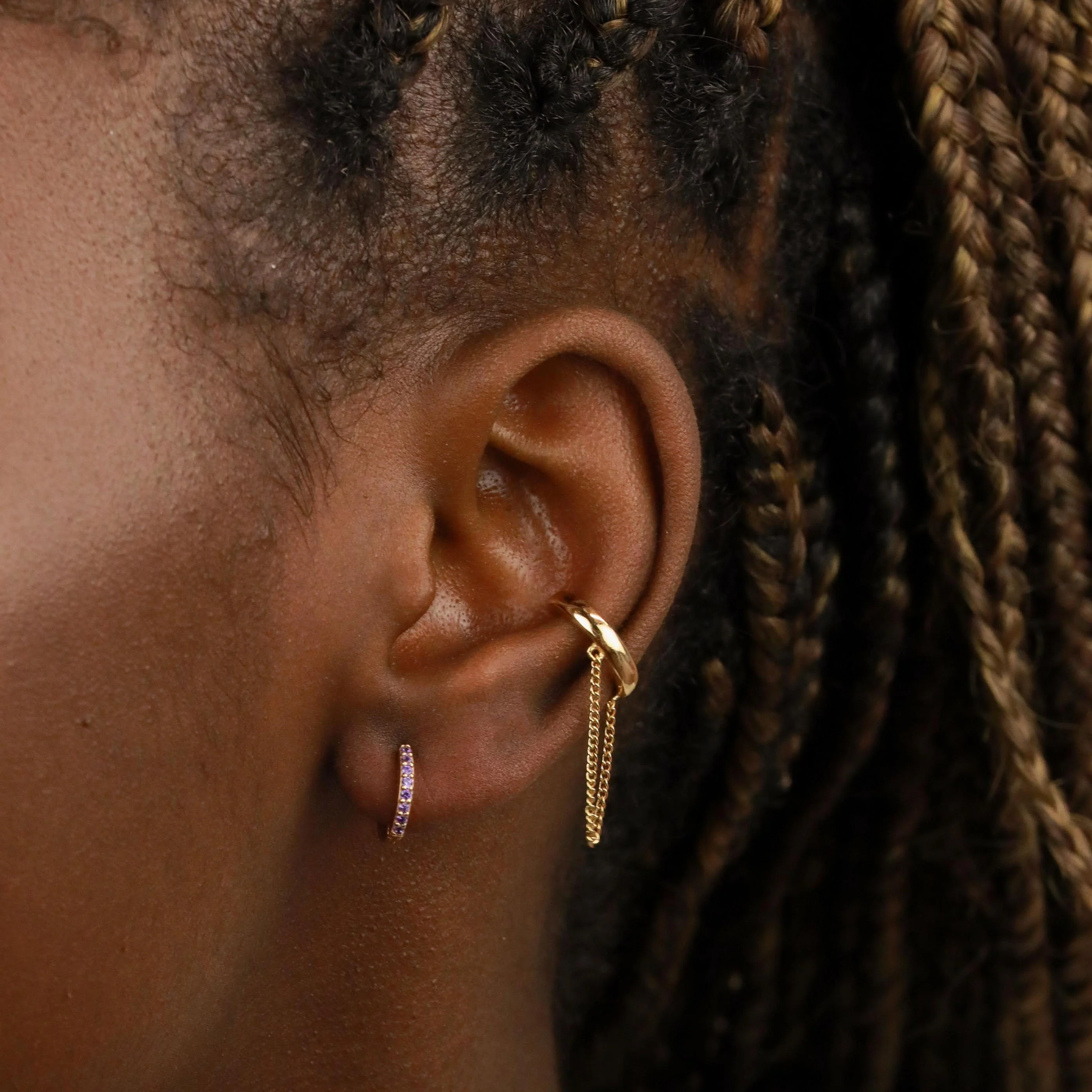 October Birthstone Huggies in Gold with Pink Tourmaline CZ - Image 4