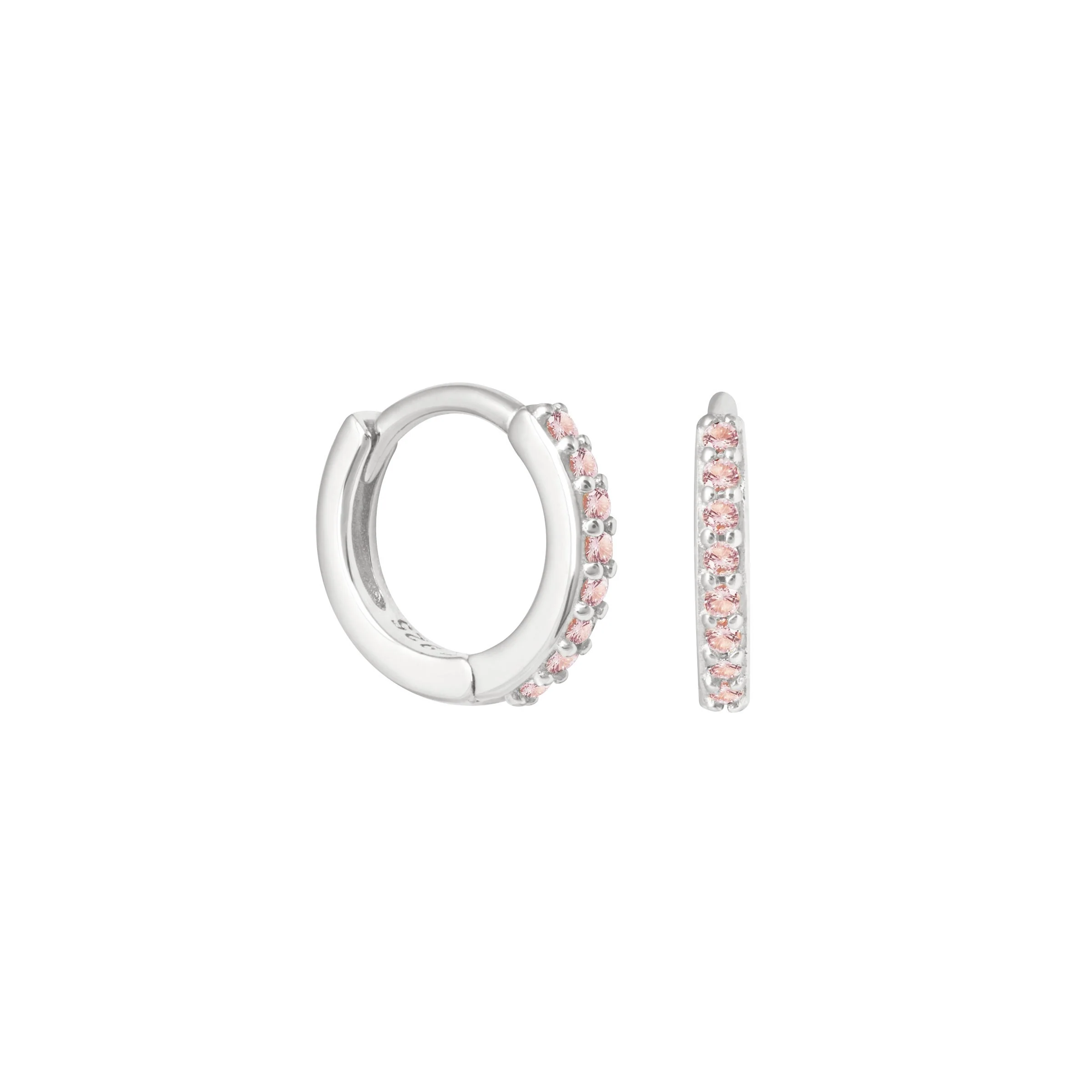 October Birthstone Huggies in Silver with Pink Tourmaline CZ - Image 3