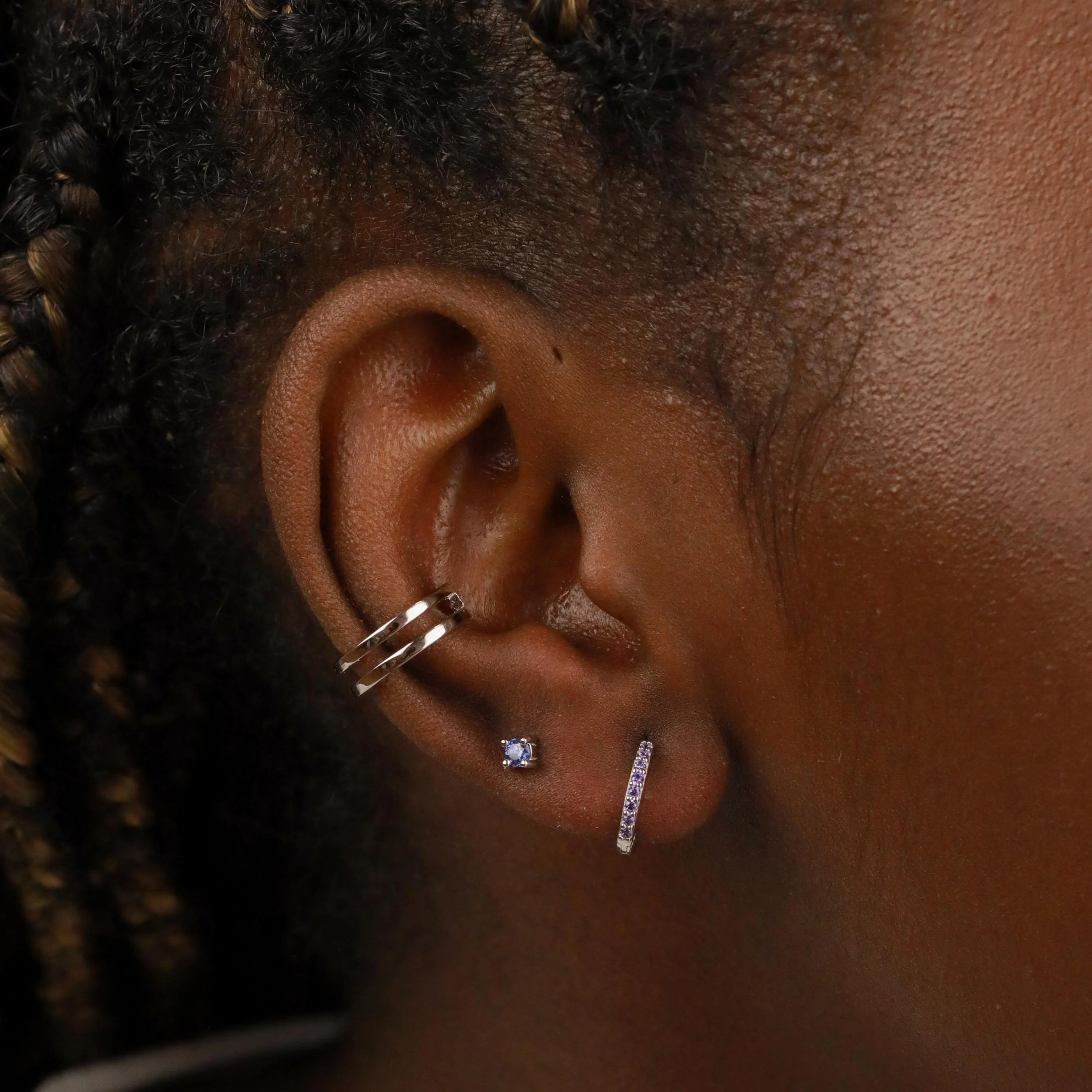 October Birthstone Huggies in Silver with Pink Tourmaline CZ - Image 4