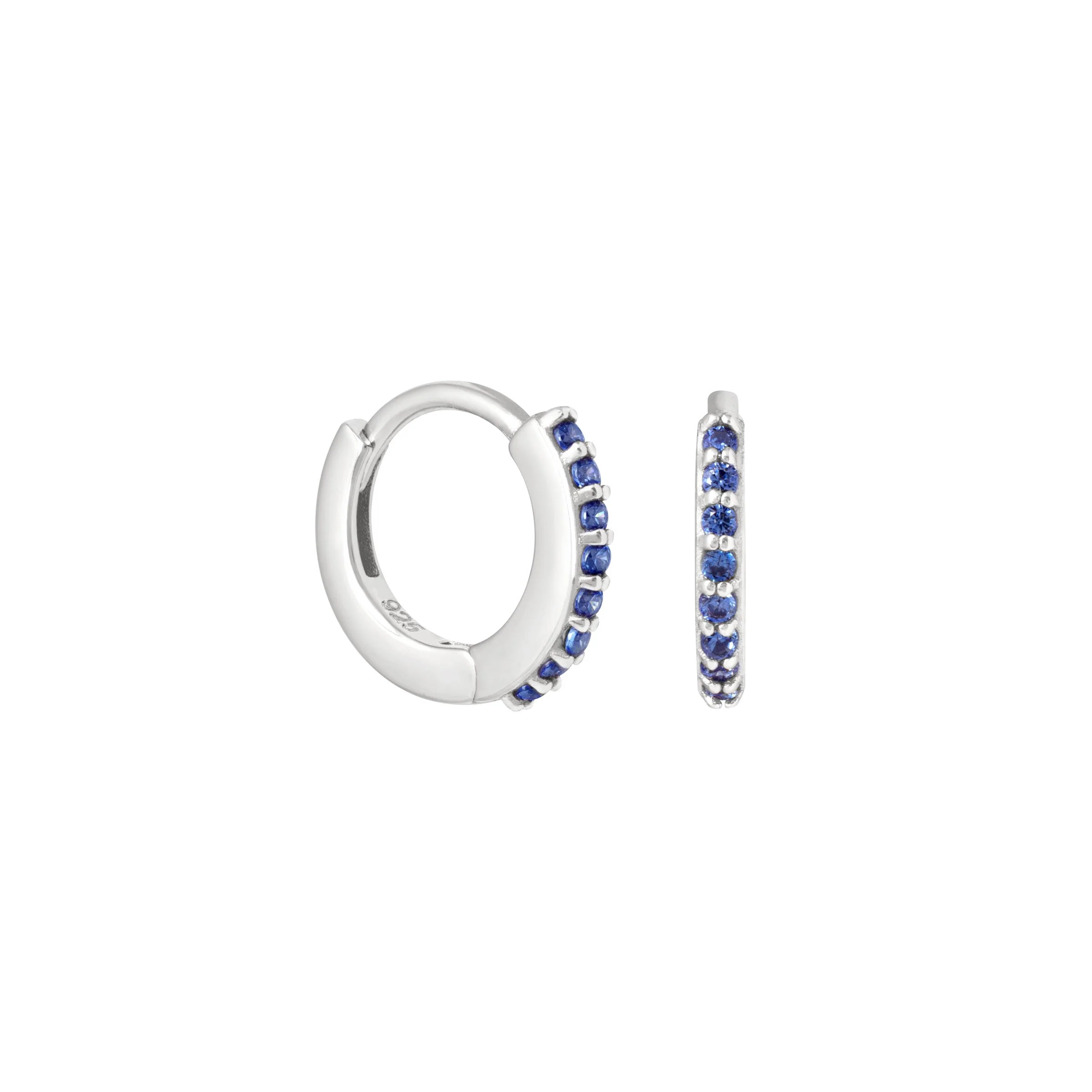 September Birthstone Huggies in Silver with Sapphire CZ - Image 3