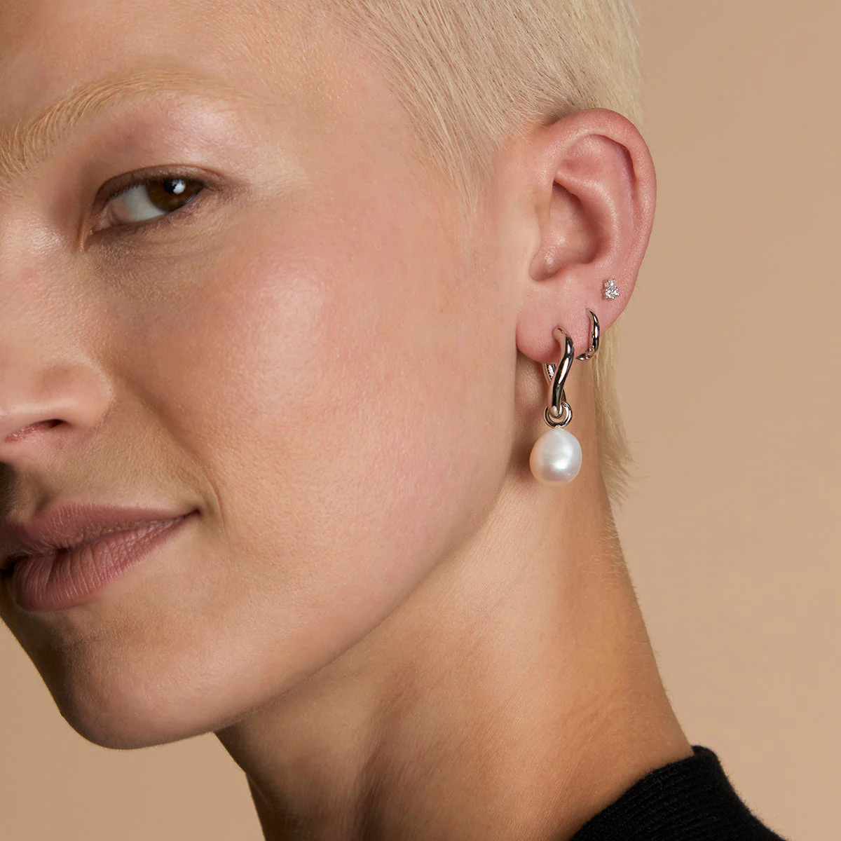 Serenity Pearl Hoops Stacking Set in Silver - Image 4