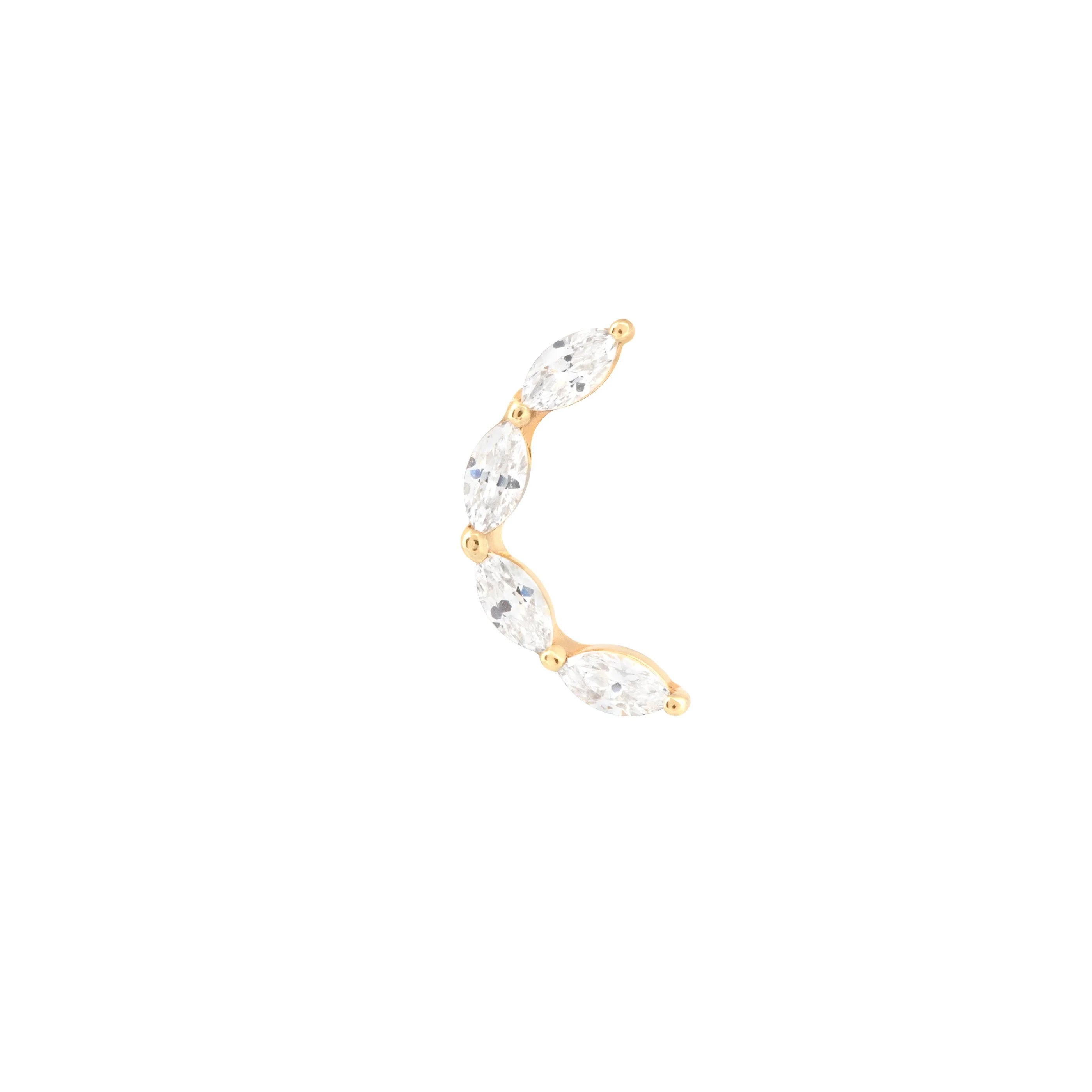 Solid Gold Crystal Curved Piercing Stud - Image 3