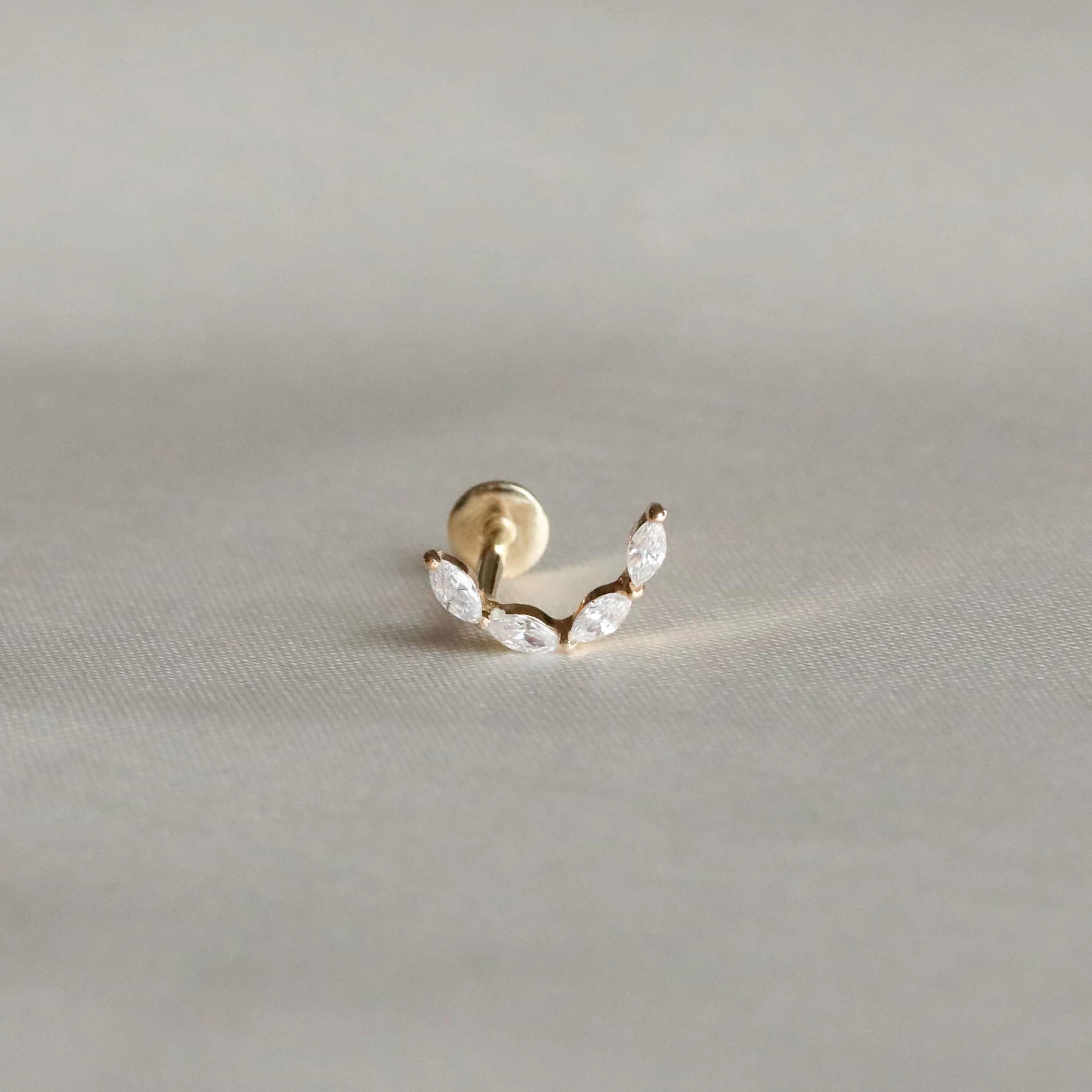 Solid Gold Crystal Curved Piercing Stud - Image 4